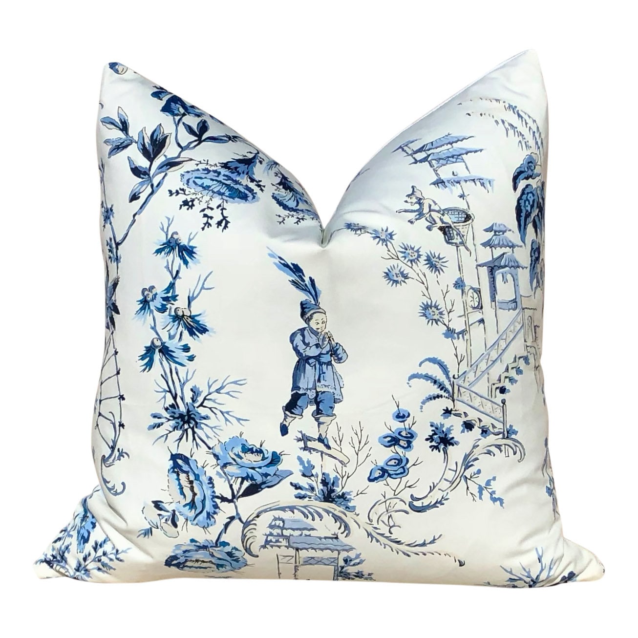 Nanjing Pillow in Porcelain. Chinoiserie Pillow Cover, Toile Blue Lumbar Pillow Case, Accent Asian Decor, Floral Blue and White Cushion