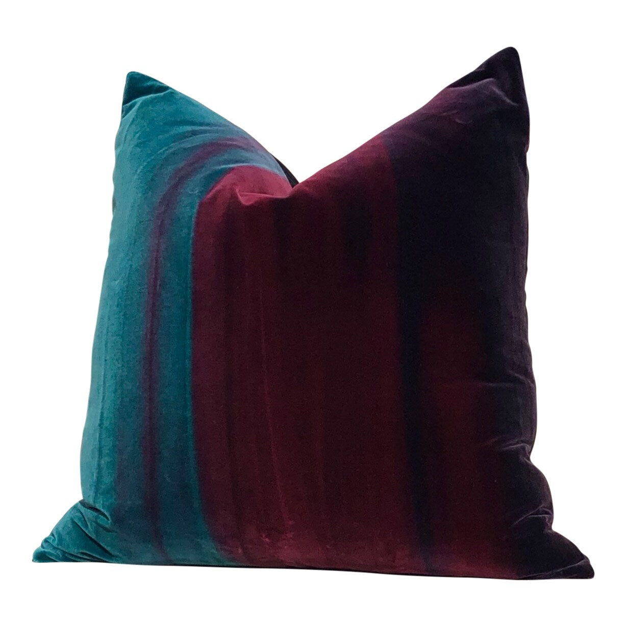 Ombre Velvet  Pillow Lagoon, Burgundy and Loganberry. Amazilia Lumbar Velvet Pillow Teal, Wine.