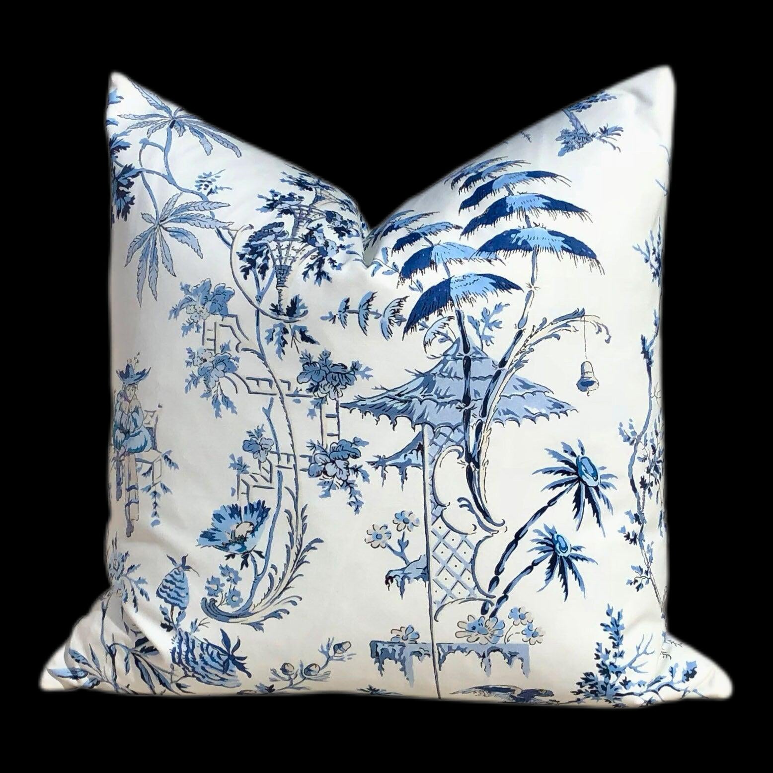 Nanjing Pillow in Porcelain. Chinoiserie Pillow Cover, Toile Blue Lumbar Pillow Case, Accent Asian Decor, Floral Blue and White Cushion