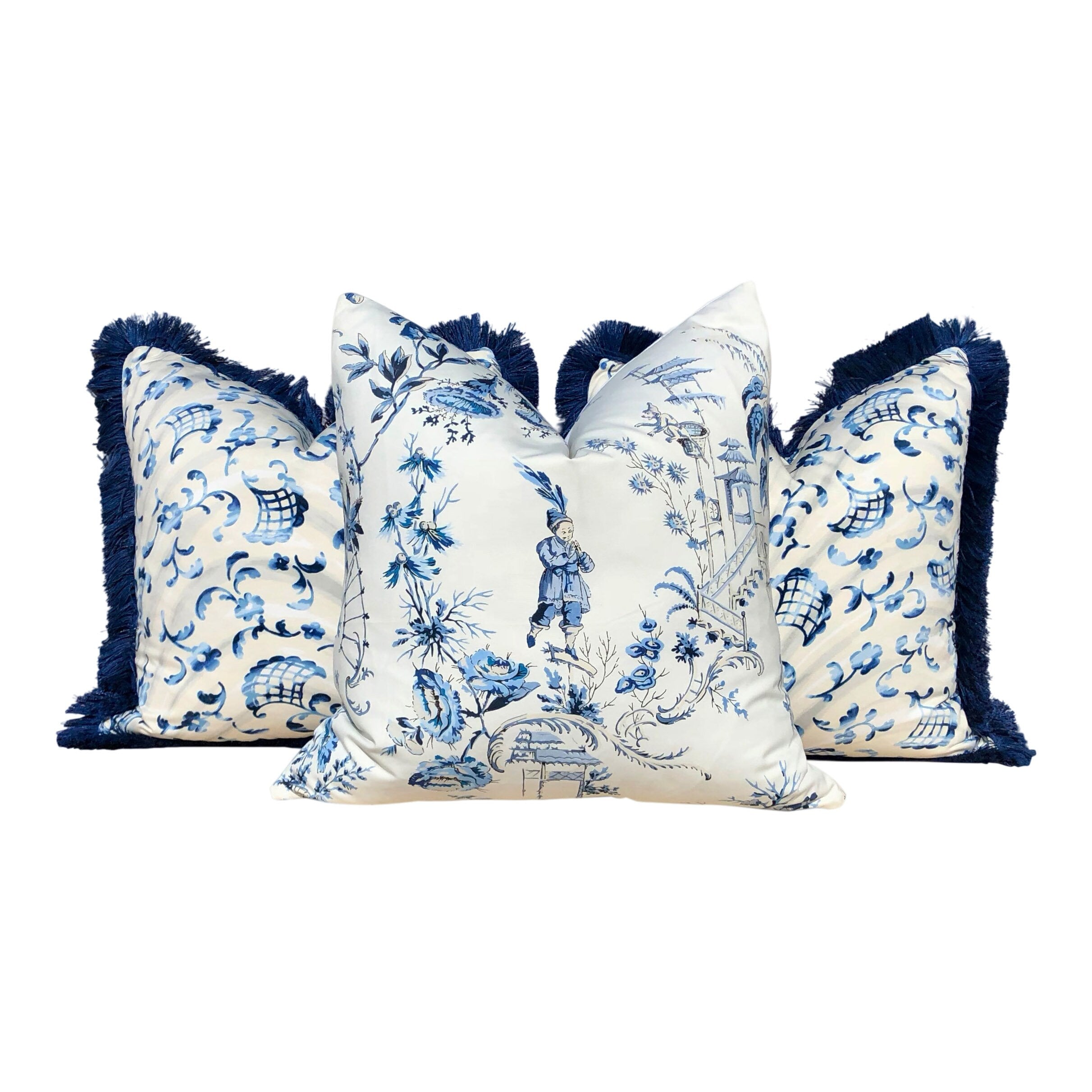 Nanjing Pillow in Porcelain. Chinoiserie Pillow Cover, Toile Blue Lumbar Pillow Case, Accent Asian Decor, Floral Blue and White Cushion