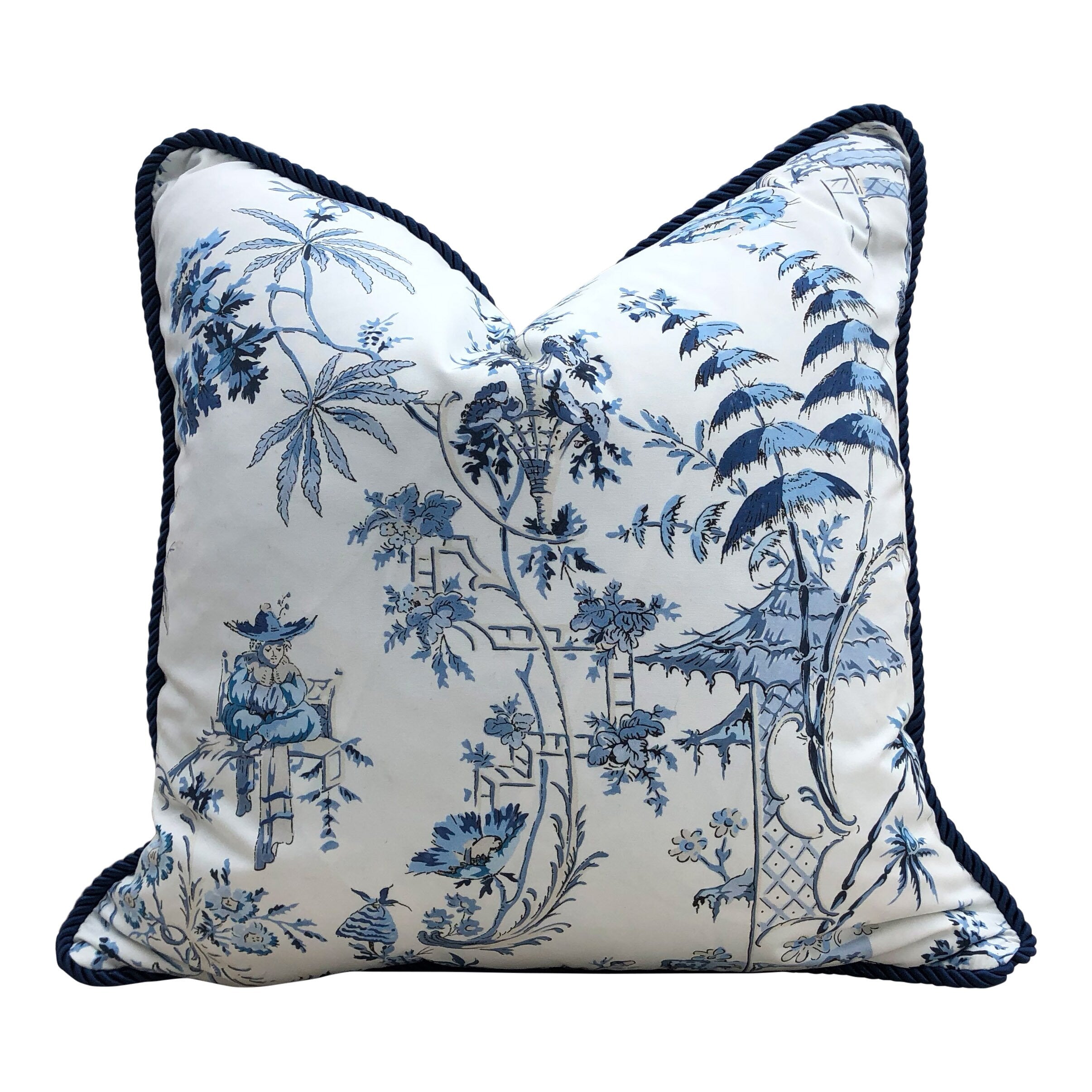 Nanjing Pillow in Porcelain. Chinoiserie Pillow Cover, Toile Blue Lumbar Pillow Case, Accent Asian Decor, Floral Blue and White Cushion