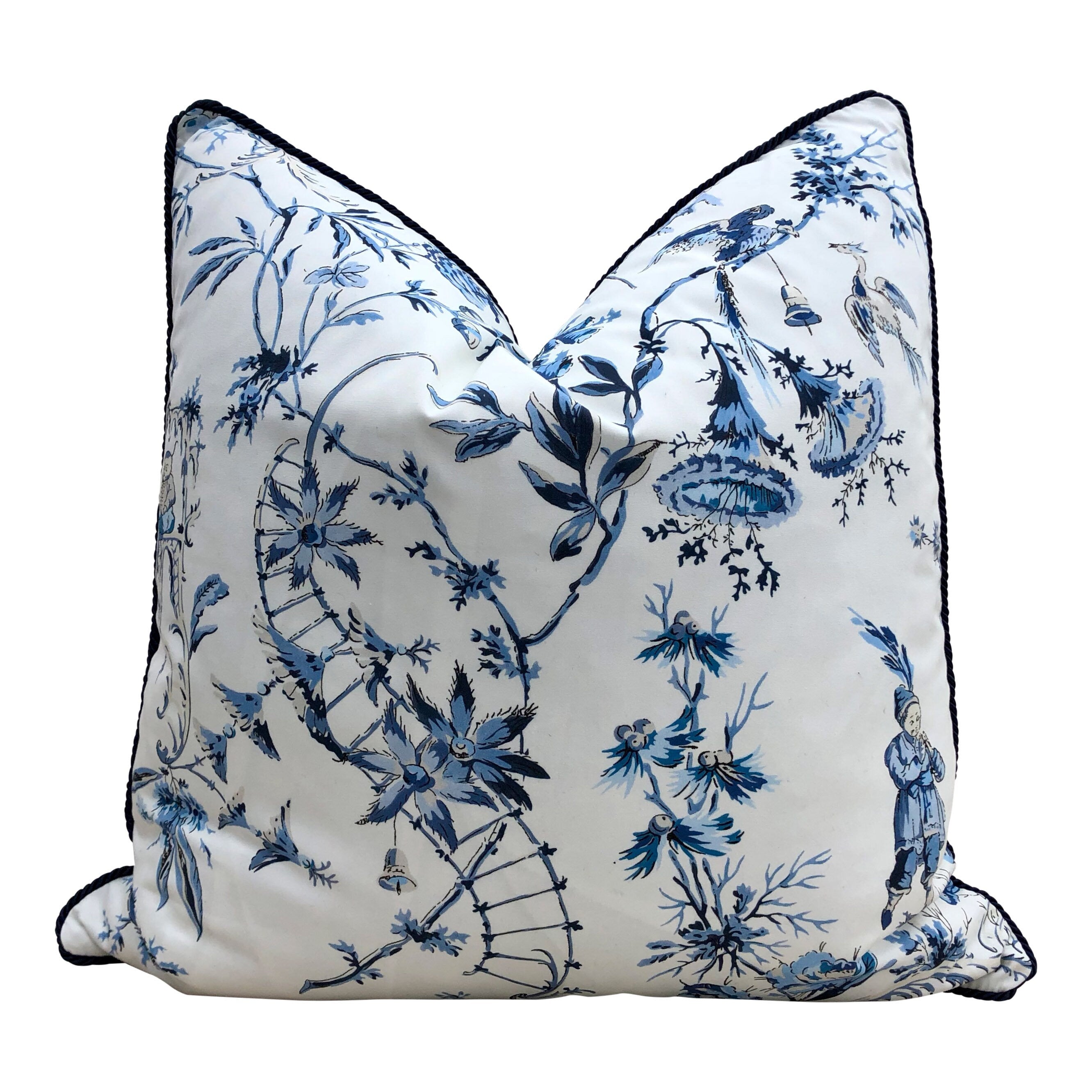 Nanjing Pillow in Porcelain. Chinoiserie Pillow Cover, Toile Blue Lumbar Pillow Case, Accent Asian Decor, Floral Blue and White Cushion
