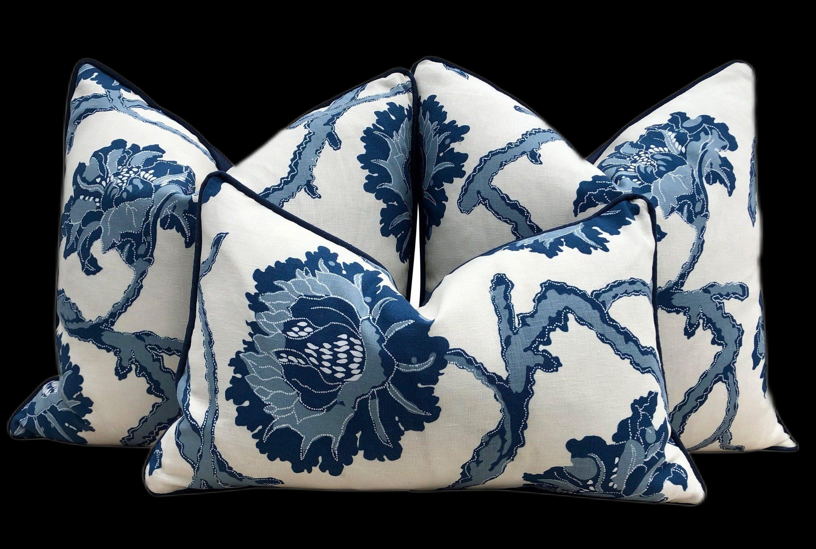 French General Indigo Pillow. Lumbar Navy Pillow Accent pillow cover Euro Sham 26x26 Long Lumbar Pillow