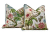 Schumacher Cranley Garden Pillow embellished with Green Linen Piping. Designer Pillow, accent pillow cover, decorative cushion.