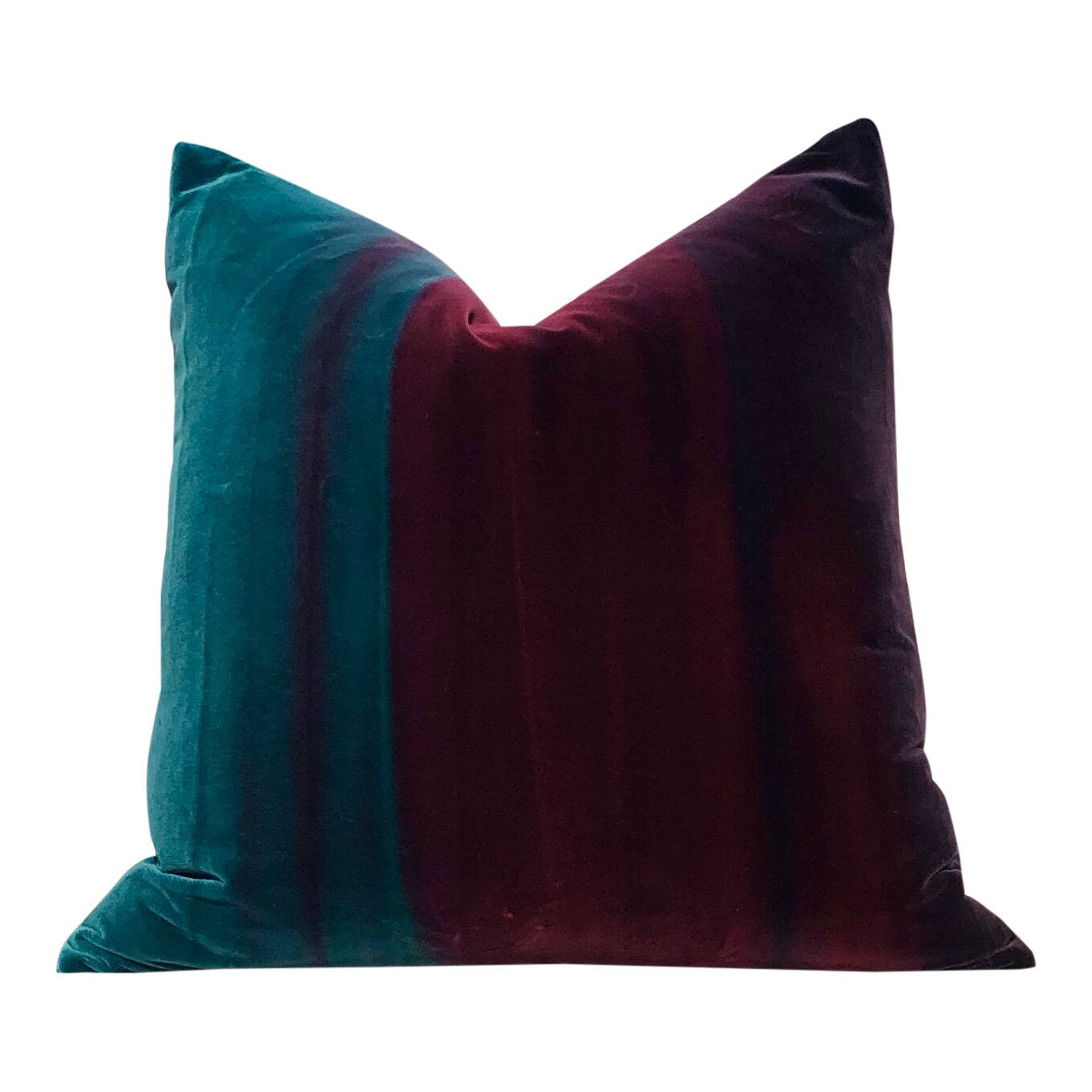 Ombre Velvet  Pillow Lagoon, Burgundy and Loganberry. Amazilia Lumbar Velvet Pillow Teal, Wine.