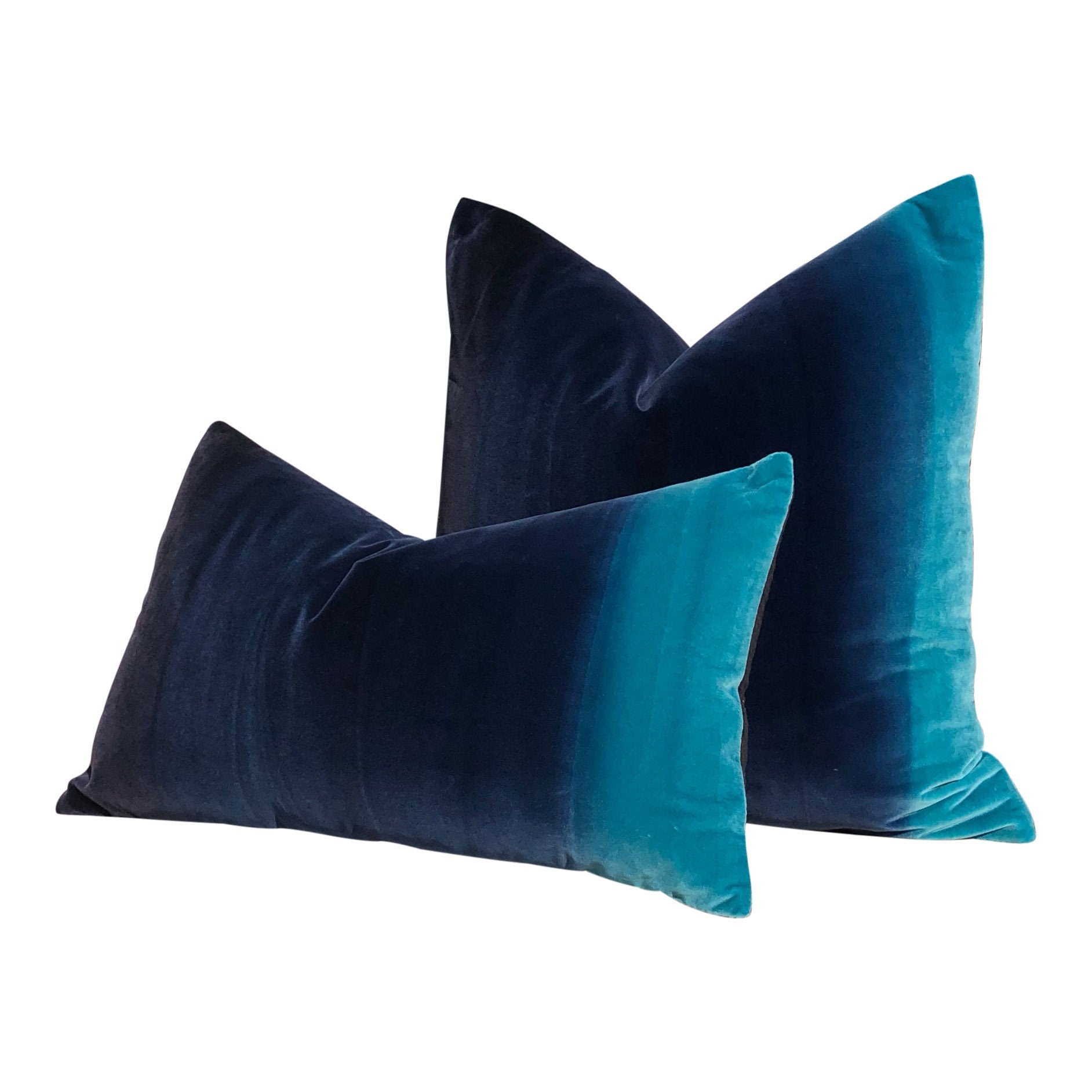 Harlequin Designer Ombre Velvet Pillow in Blueberry, Blue lagoon