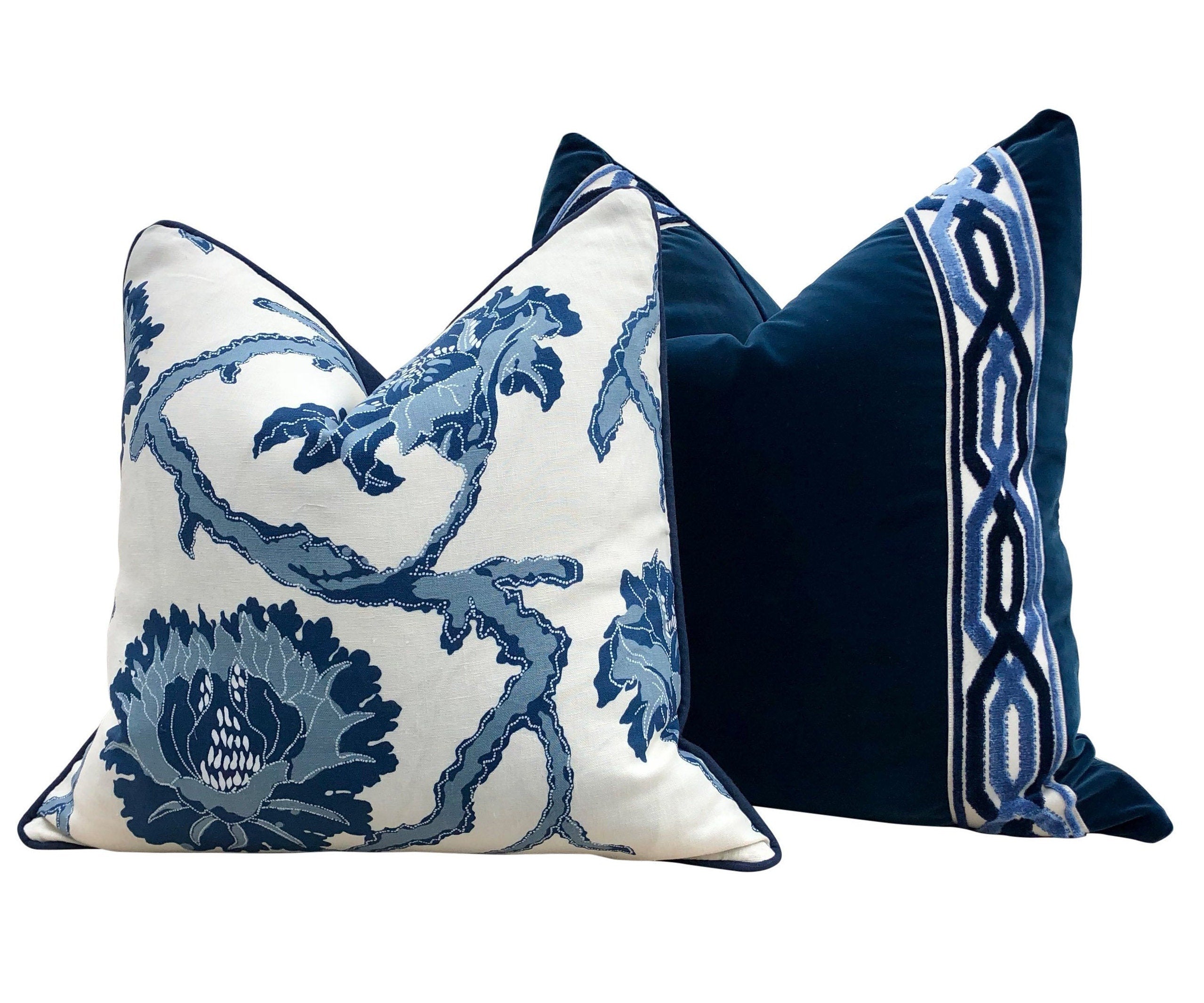 French General Indigo Pillow. Lumbar Navy Pillow Accent pillow cover Euro Sham 26x26 Long Lumbar Pillow