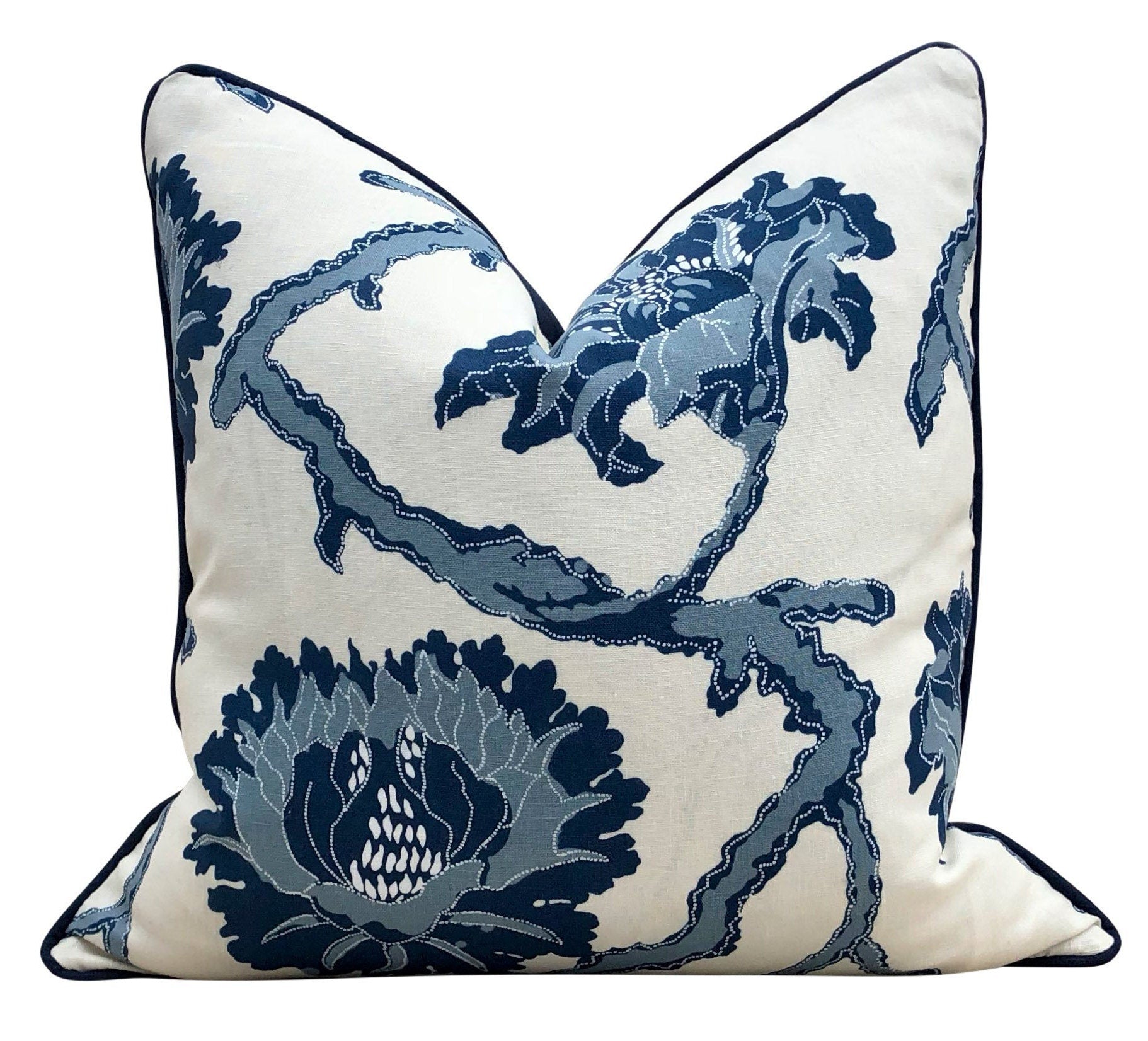 French General Indigo Pillow. Lumbar Navy Pillow Accent pillow cover Euro Sham 26x26 Long Lumbar Pillow