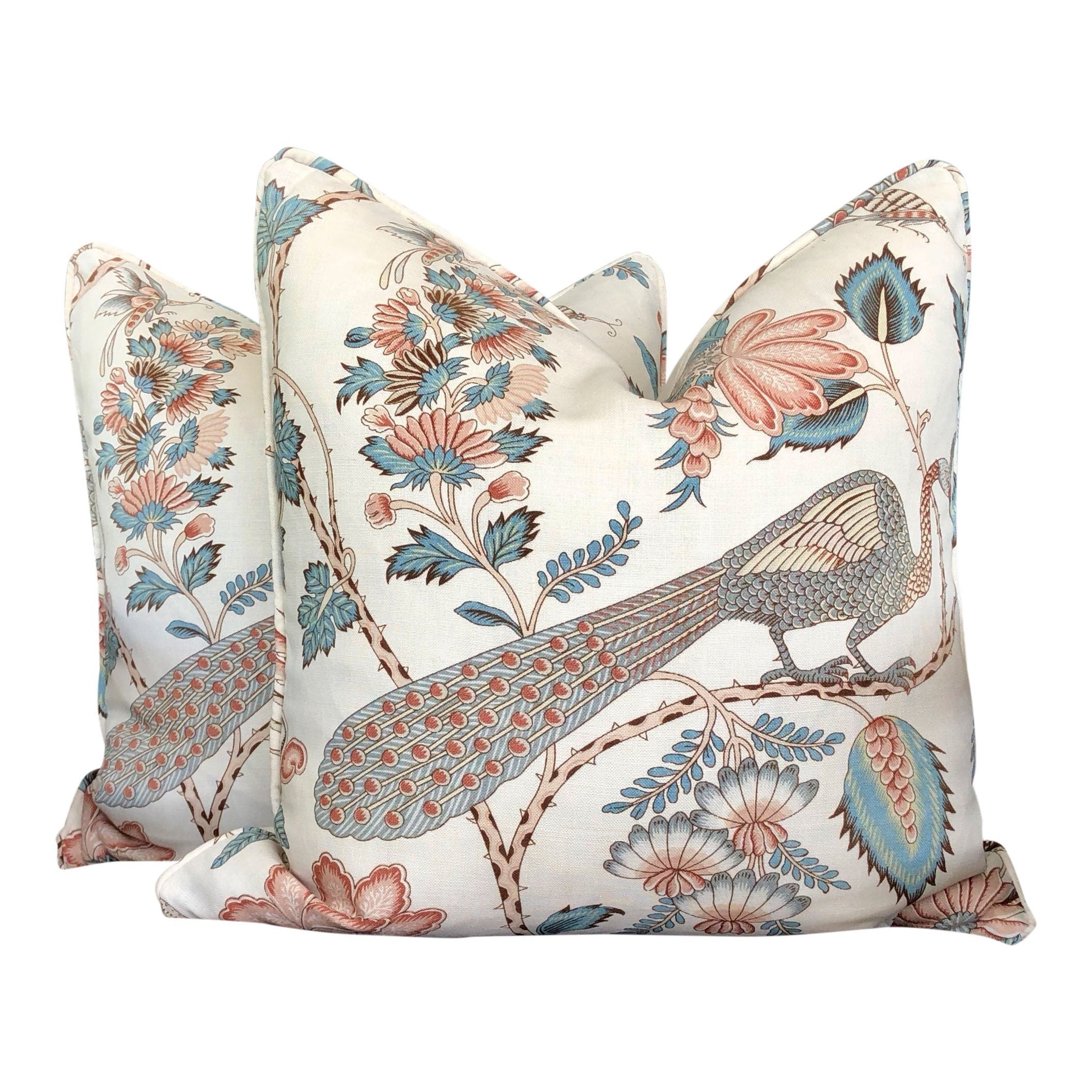 Schumacher Campagne Pillow in Peacock and Rouge Color. Lumbar Linen Pillow, designer pillow, accent cushion cover, decorative pillow