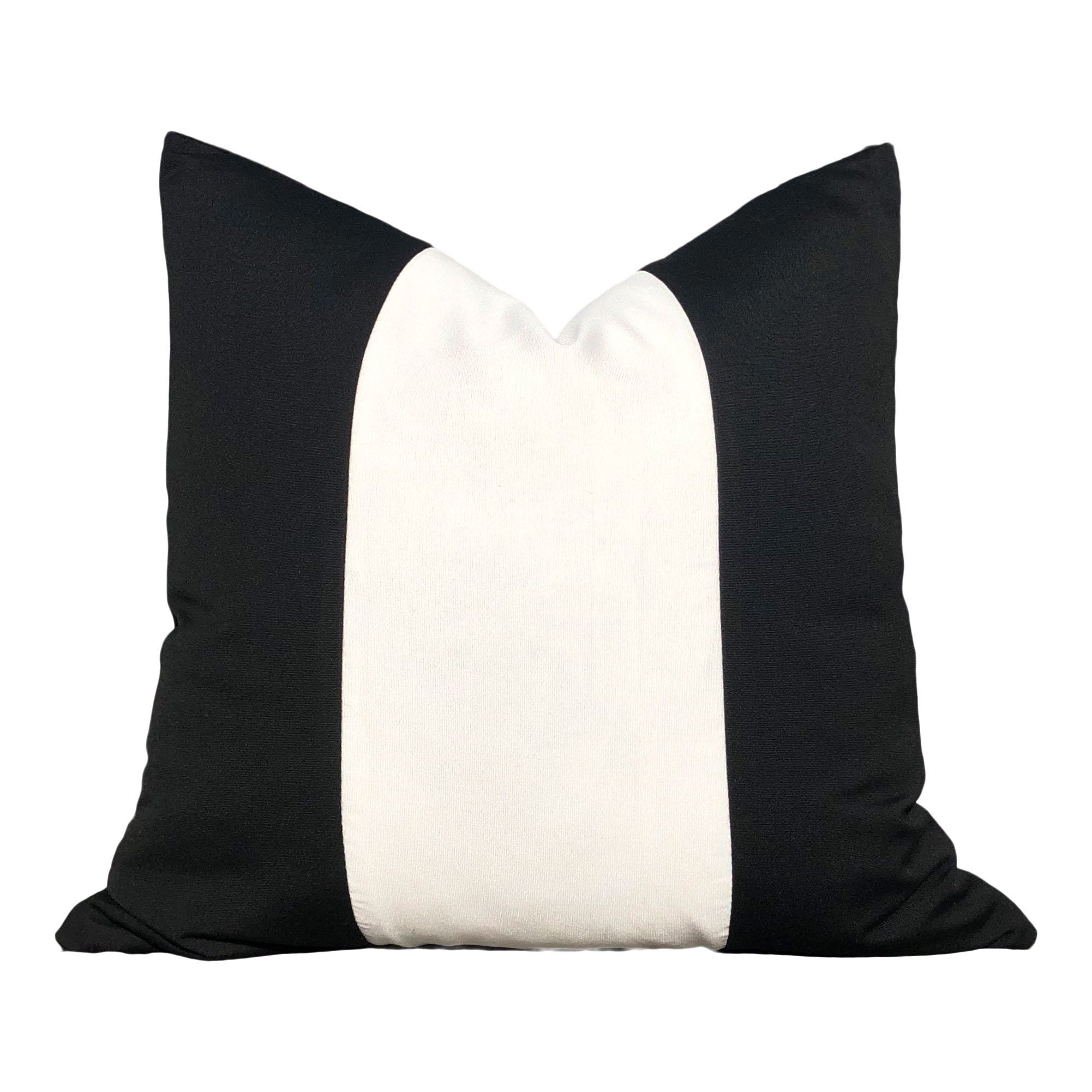 Sunbrella Black and White Striped Outdoor Pillow.