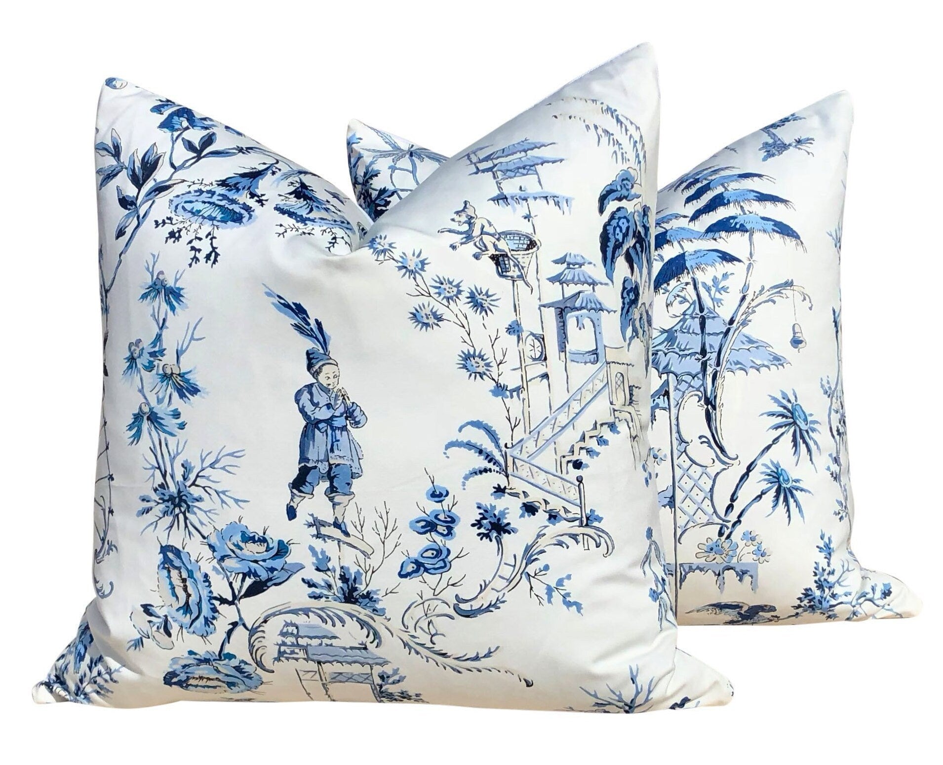 Nanjing Pillow in Porcelain. Chinoiserie Pillow Cover, Toile Blue Lumbar Pillow Case, Accent Asian Decor, Floral Blue and White Cushion