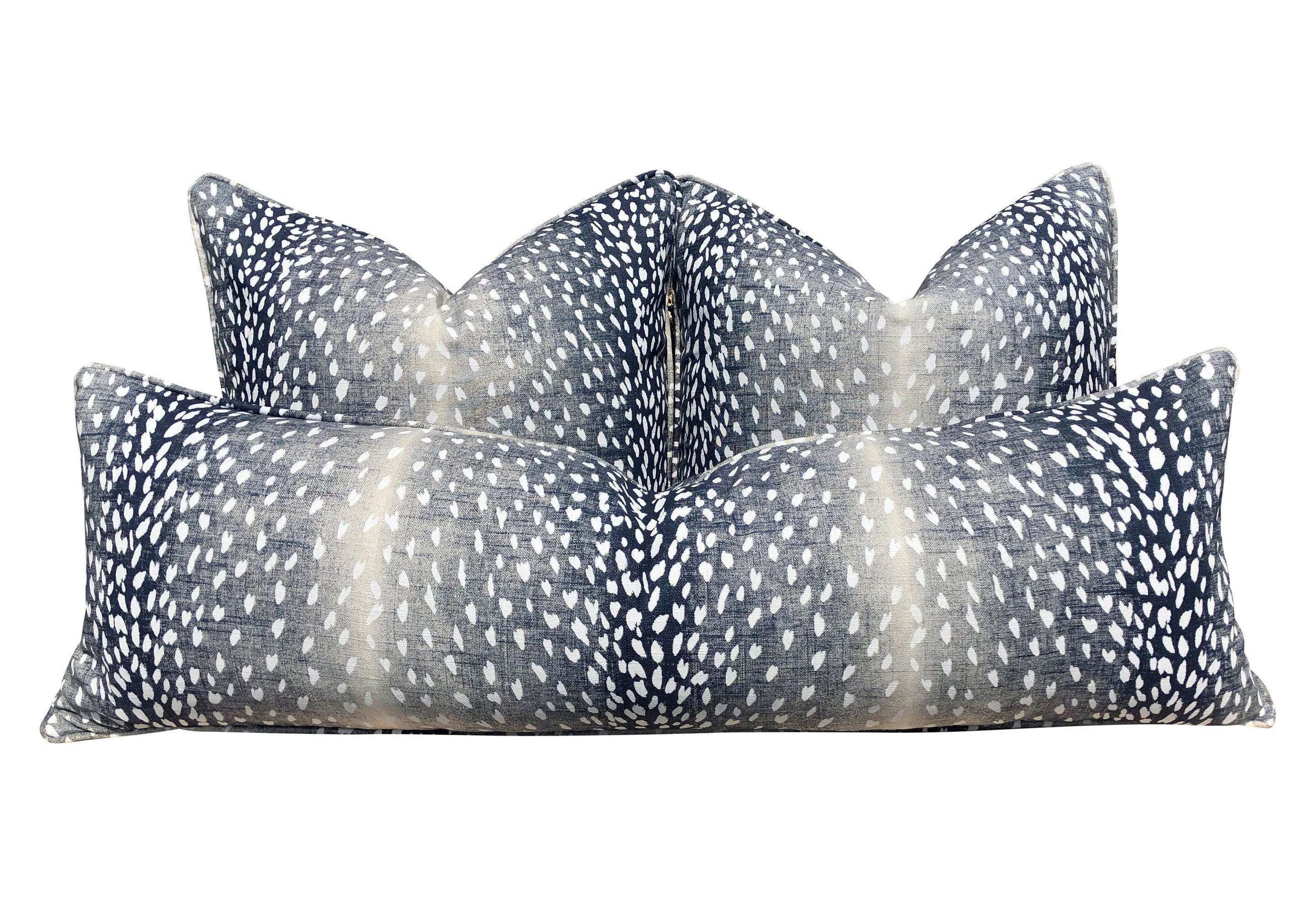 Antelope Pillow Navy Blue. Long Lumbar Pillow //  Accent pillow cover // Animal Print Navy Pillow // Blue Antelope Pillow // Euro Sham 26x26