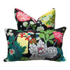 Load image into Gallery viewer, Chang Mai Dragon LInen Pillow in Ebony. Black, Pink Lumbar Pillow Cover, Chinoiserie Pillow, Green Black Floral pillow, Euro Sham Pillow
