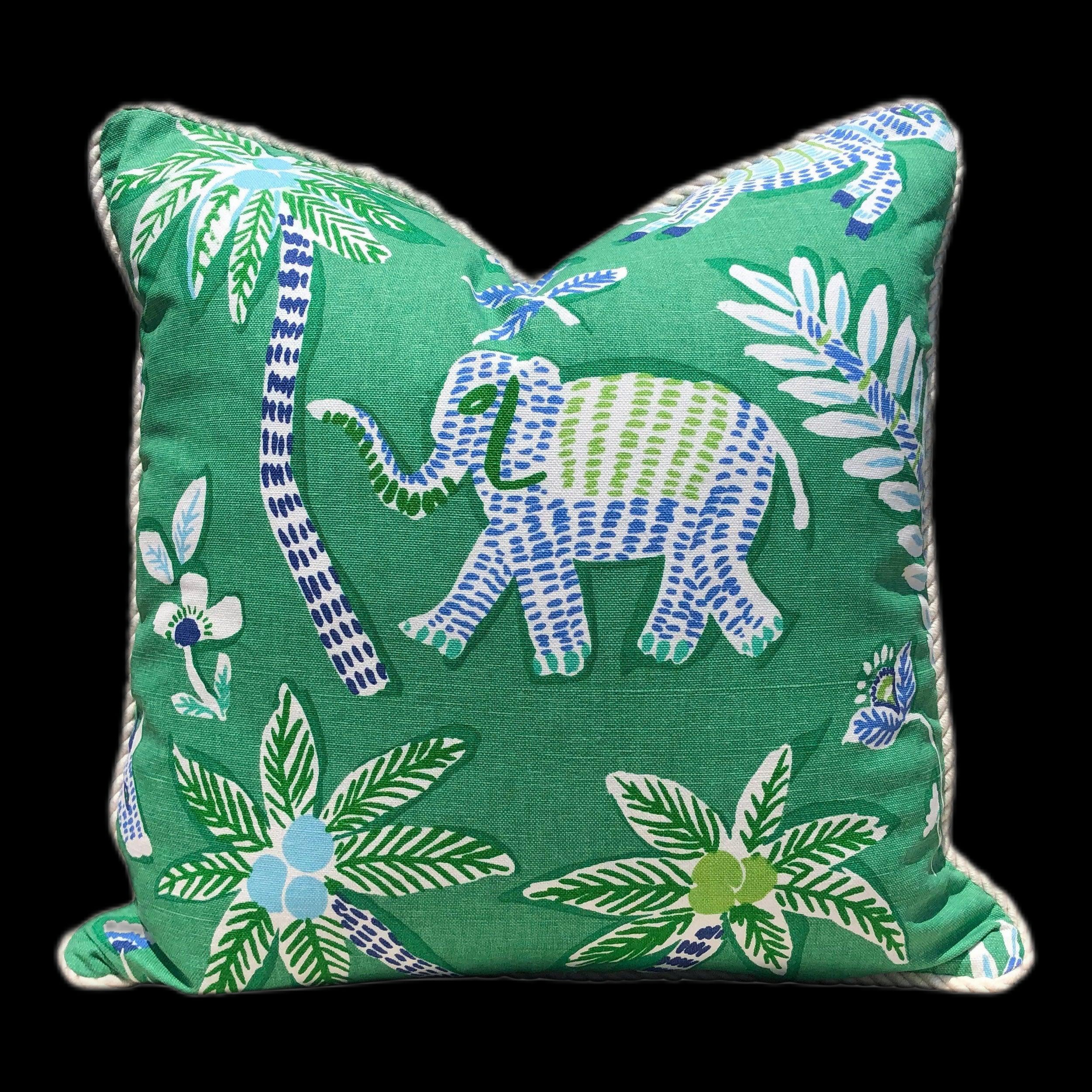 Thibaut Tropical Pillow in Green, Cotton Rope Trim.