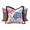 Load image into Gallery viewer, Cochin Linen Pillow Red, Navy. Primitive Floral Pillow // Linen Red Pillow // Lumbar Navy Pillow // Thibaut Throw Pillow