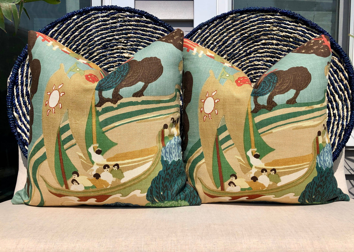 Schumacher Pearl River Linen Pillow in Jade.