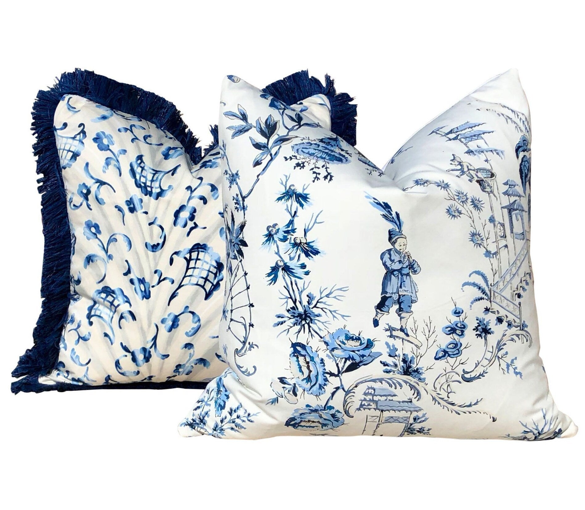 Nanjing Pillow in Porcelain. Chinoiserie Pillow Cover, Toile Blue Lumbar Pillow Case, Accent Asian Decor, Floral Blue and White Cushion