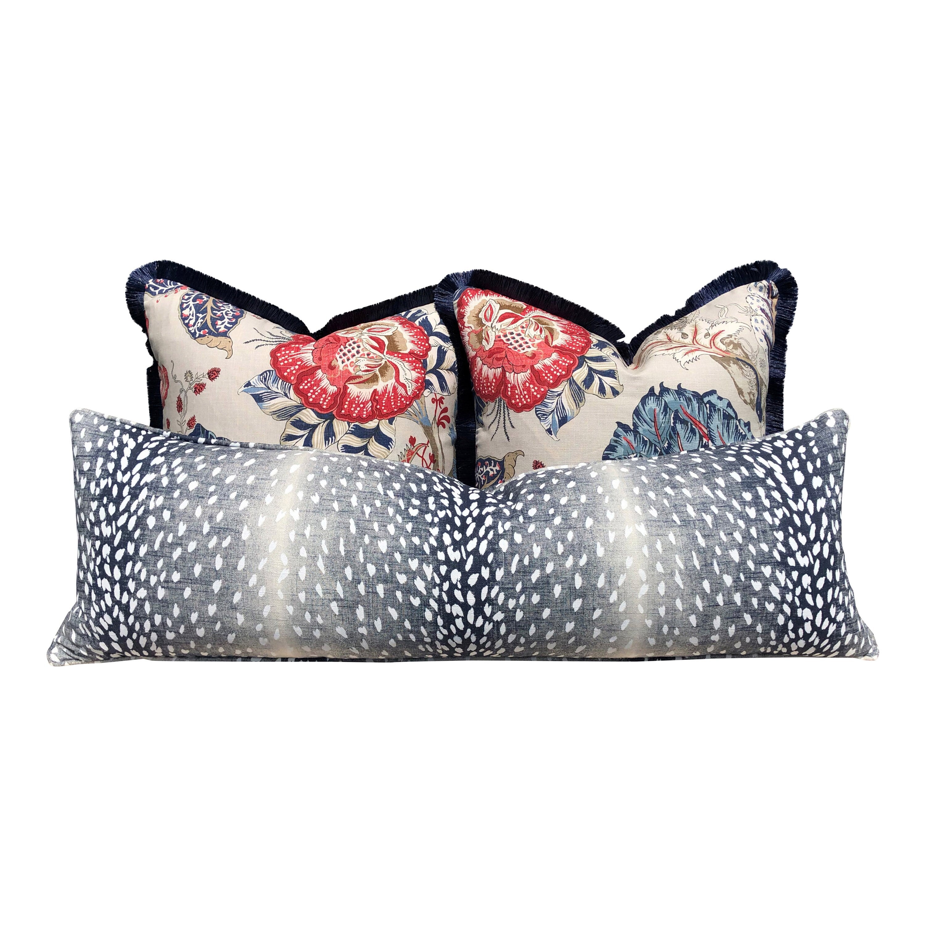 Antelope Pillow Navy Blue. Long Lumbar Pillow //  Accent pillow cover // Animal Print Navy Pillow // Blue Antelope Pillow // Euro Sham 26x26