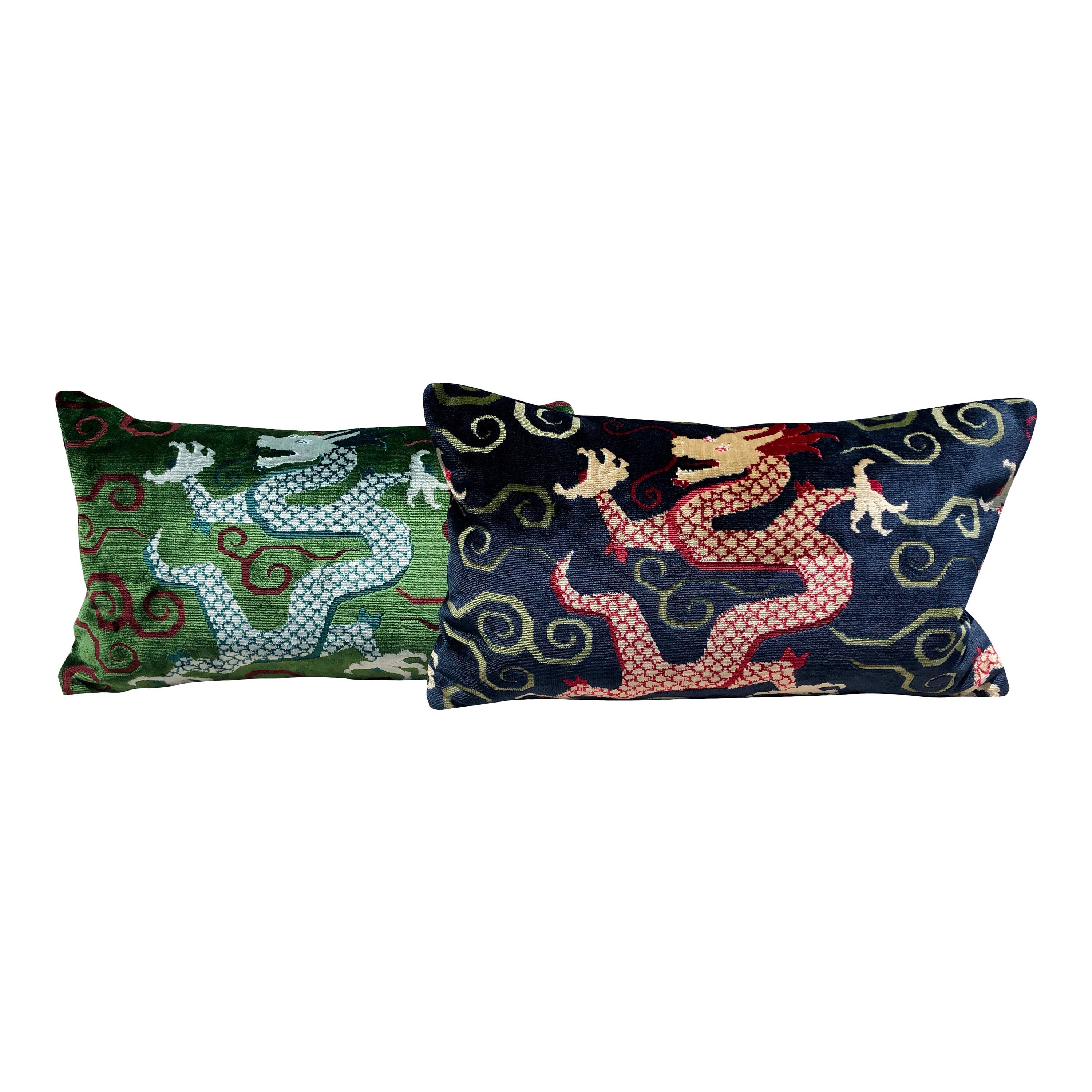 Schumacher Bixi Velvet Lumbar Pillow in Emerald Green. Dragon Velvet Pillow designer pillow cover high end cushion cover chinoiserie pillow