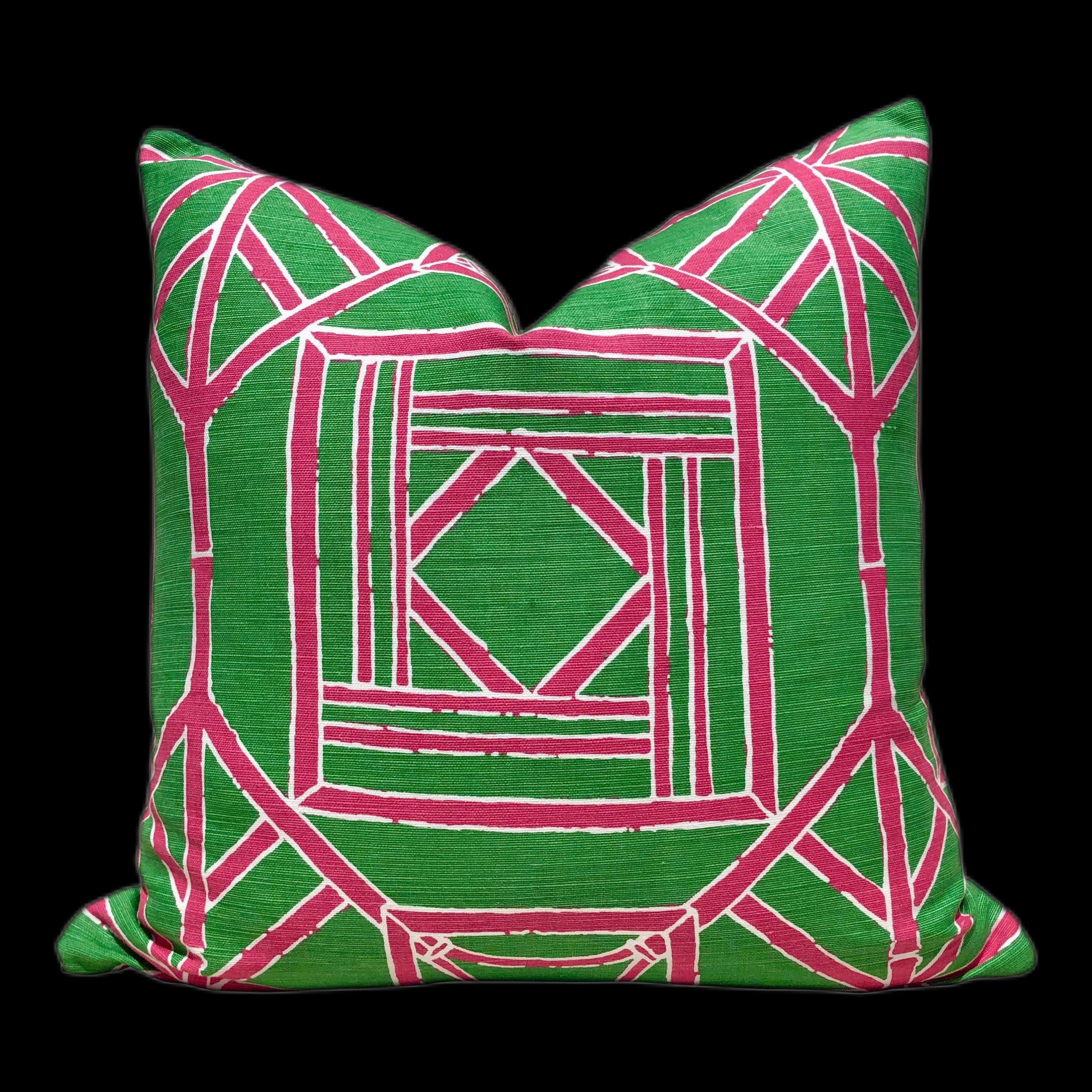 Shoji Panel Pillow Kelly Green Pink. Geometric Accent Pillow Cover Chinoiserie Pillow Green Pink Pillow Euro Sham Pillow Designer Pillow