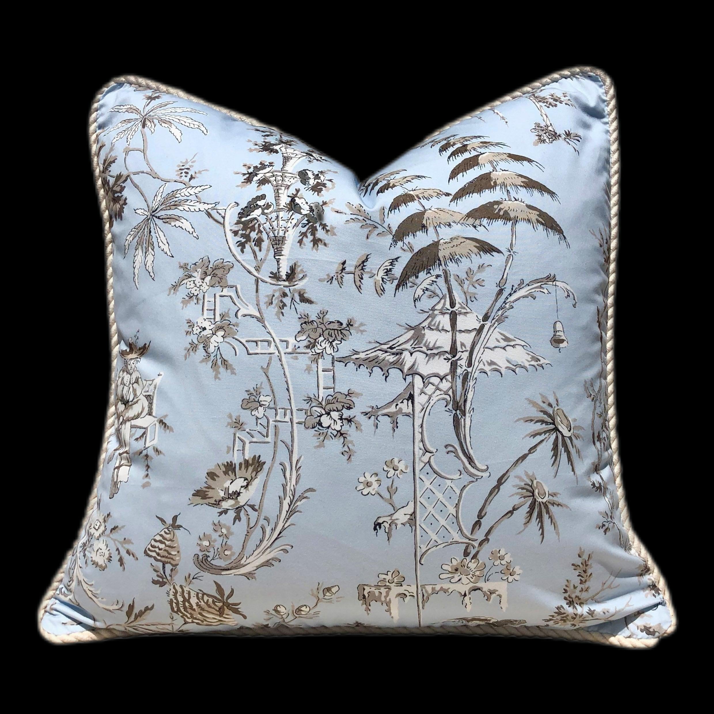 Nanjing Chinoiserie Pillow Sky Blue. Lumbar Light Blue Pillow Case, Powder Blue Cushion, Pagoda Pillow Cove,  Euro Sham Slipcover