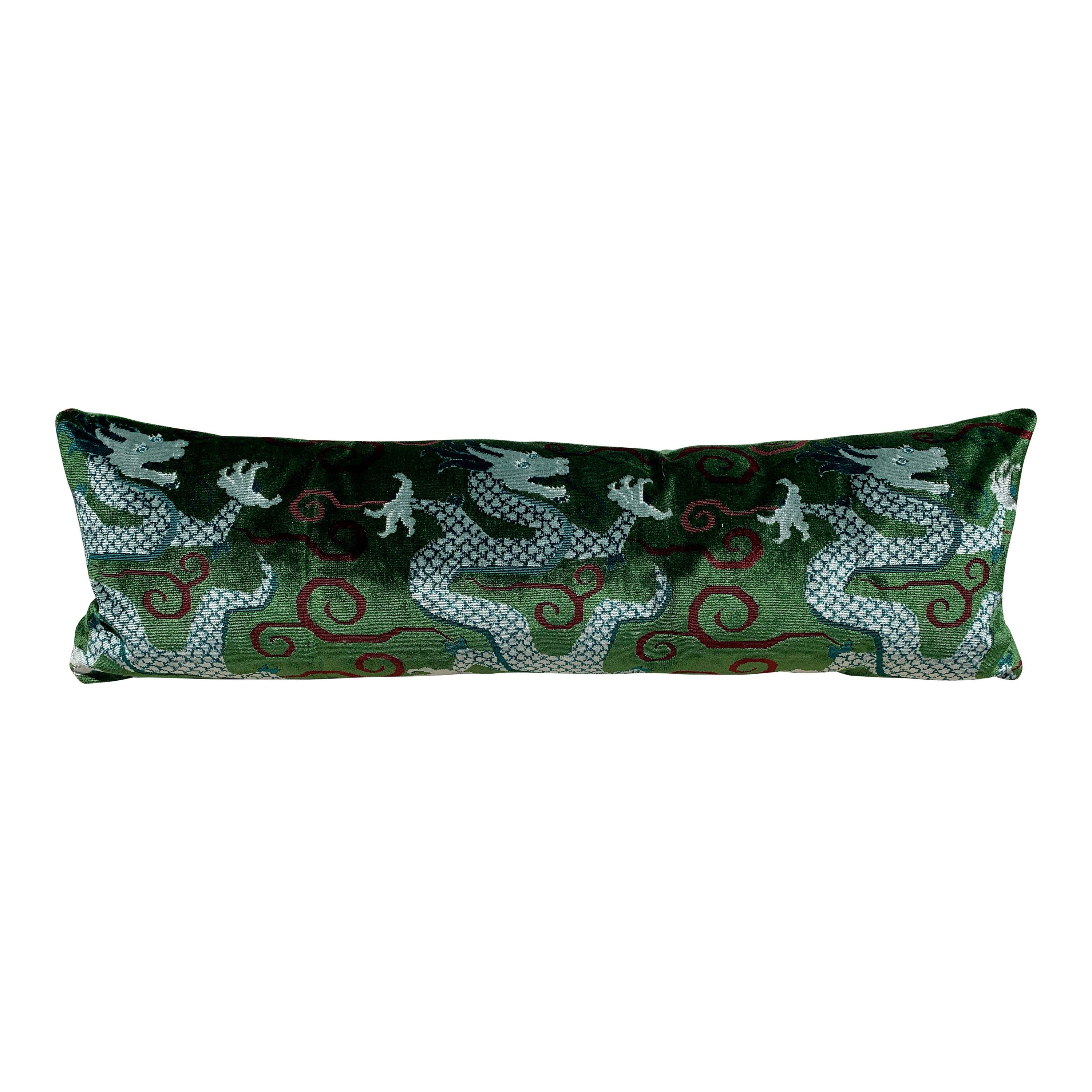 Schumacher Bixi Velvet Lumbar Pillow in Emerald Green. Dragon Velvet Pillow designer pillow cover high end cushion cover chinoiserie pillow