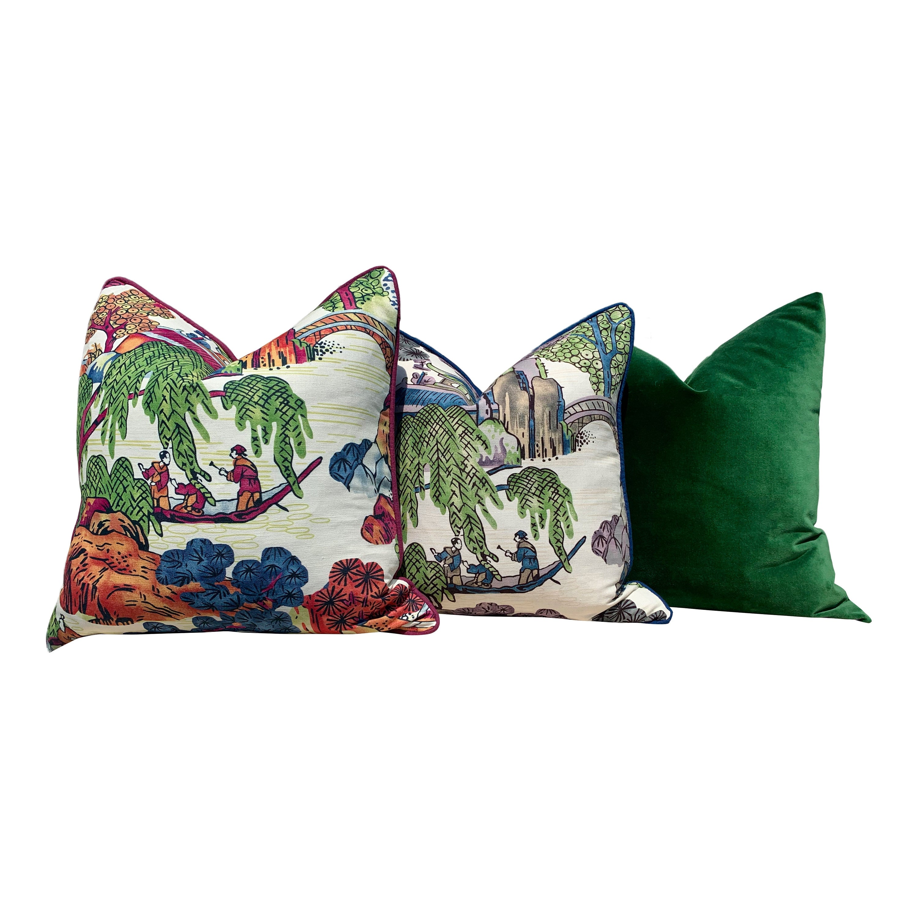 Thibaut "Asian Scenic" Pillow  Green Purple. Accent Pillow Cover, Designer Cushion, Decorative Pillow, High End Pillow, Chinoiserie Pillow