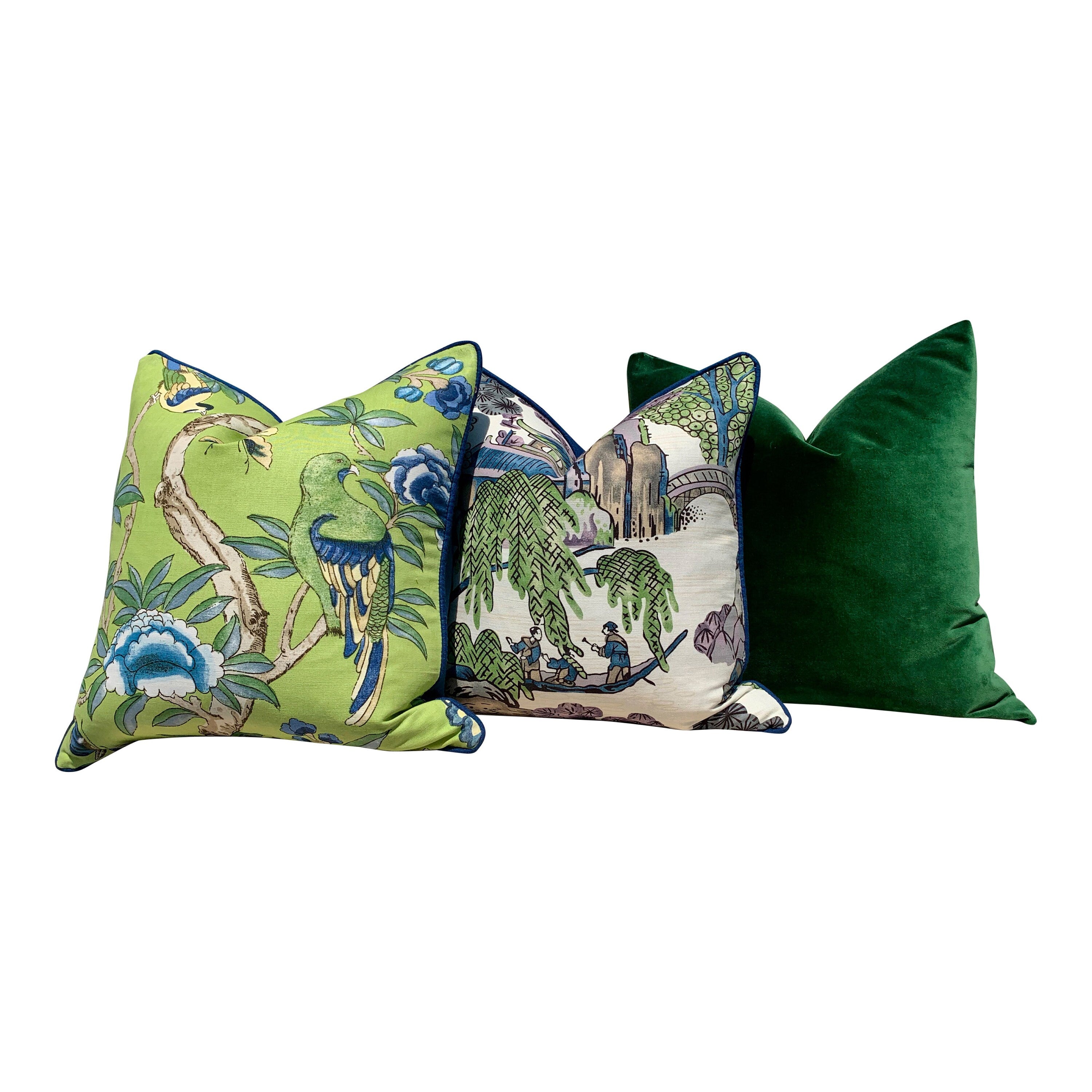 Thibaut "Asian Scenic" Pillow  Green Purple. Accent Pillow Cover, Designer Cushion, Decorative Pillow, High End Pillow, Chinoiserie Pillow