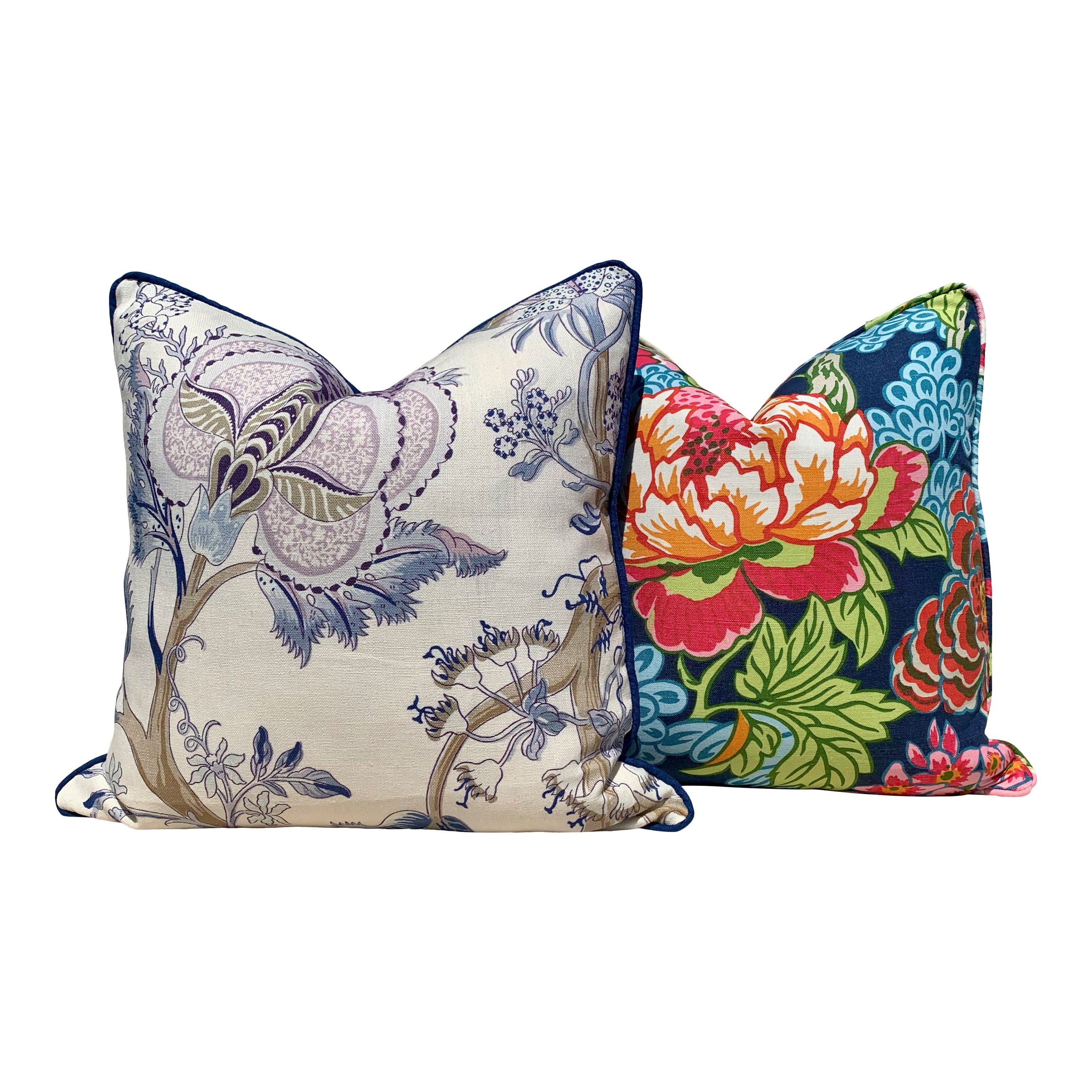 Thibaut Honshu Pillow in Navy Blue. Chinoiserie Floral Pillow. Lumbar Pillow. Designer pillow, accent pillow cover, high end cushion