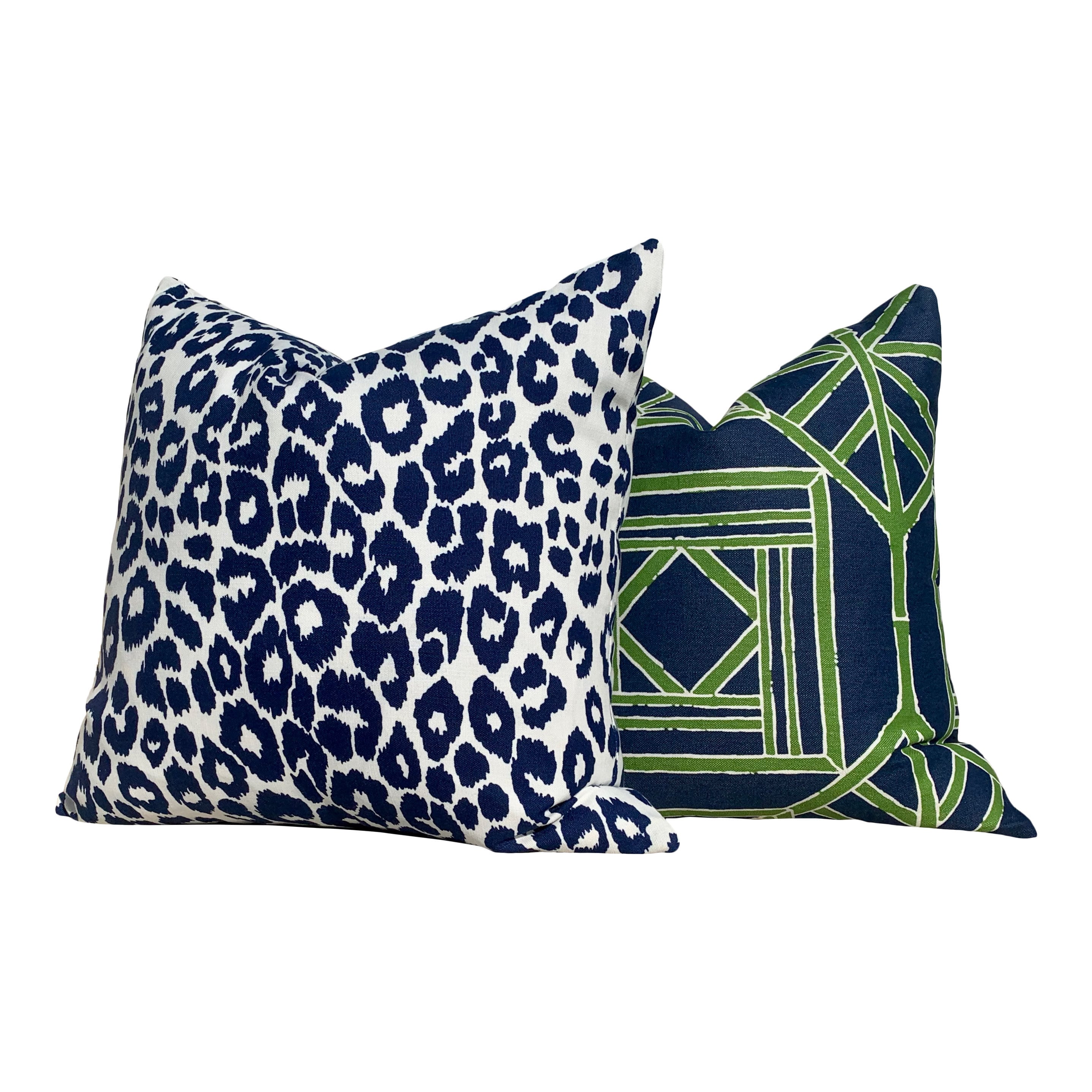 Indoor/Outdoor Schumacher Leopard Pillow in White and Blue. Decorative lumbar Pillow, designer cushion cover, accent pillow, outdoor pillow