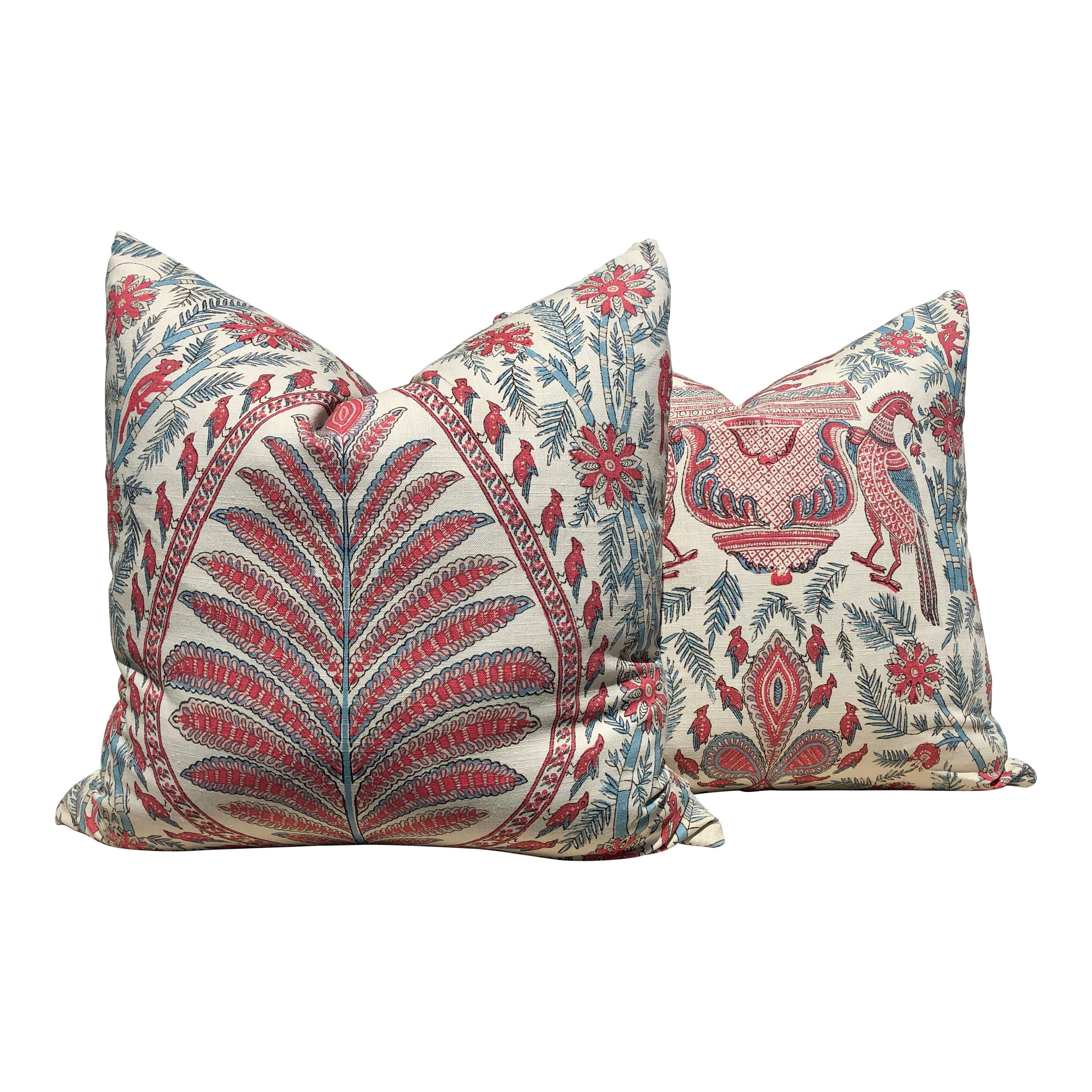 Thibaut Palampore Pillow in Red and Blue. Palm Leaf Pillow Cover, Medallion Cushion, Chinoiserie Accent Pillow, Bedding Pillow Decor 