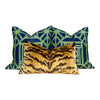 Load image into Gallery viewer, Thibaut Shoji Panel Pillow in Navy BLue and Green. Lumbar Bamboo Cushion Chinoiserie Accent Pillow Designer pillows high end cushion