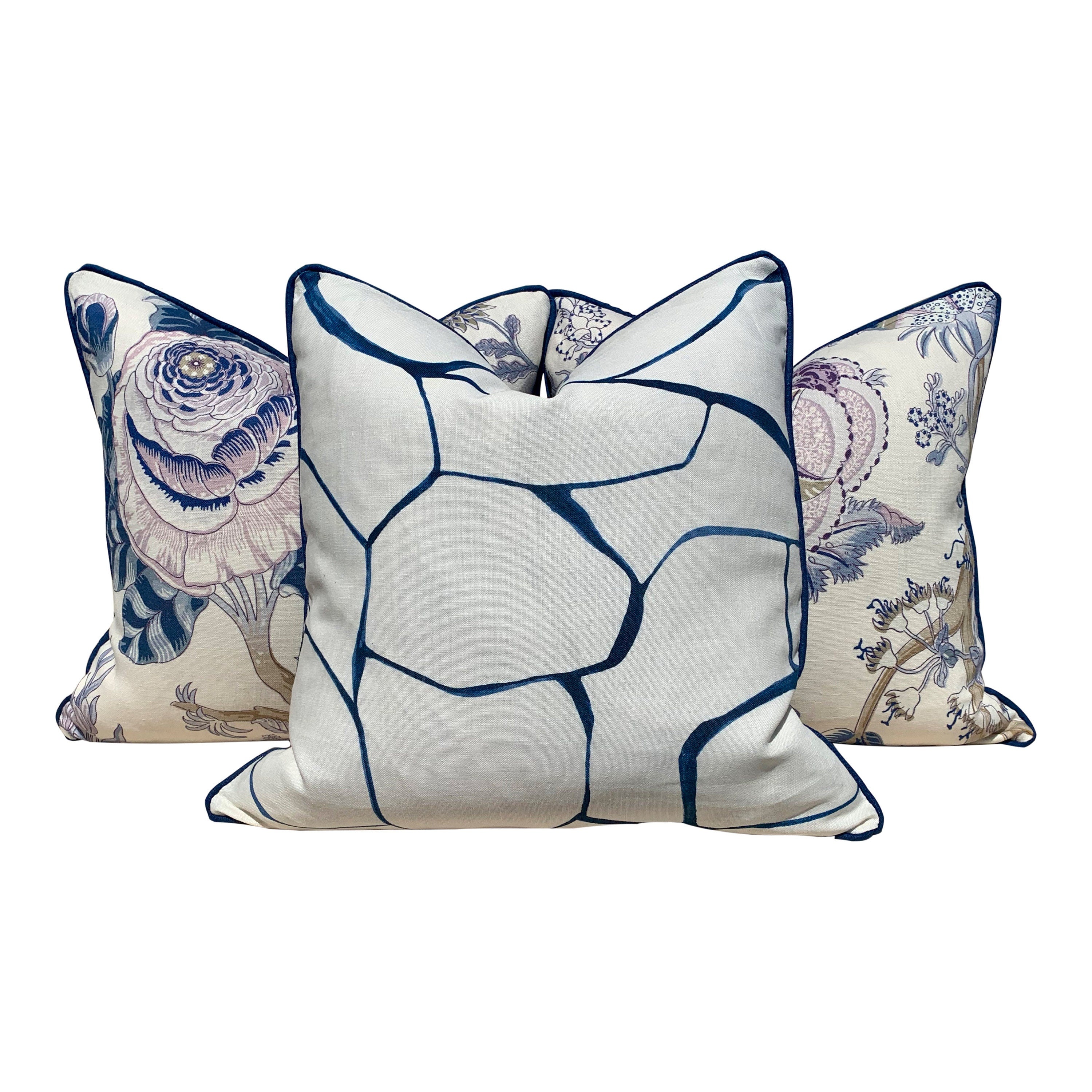 Schumacher Filigree Pillow, Blue, Natural. Lumbar Pillow Cover. Blue and White Cushion, decorative pillow, Linen Bedding Decor