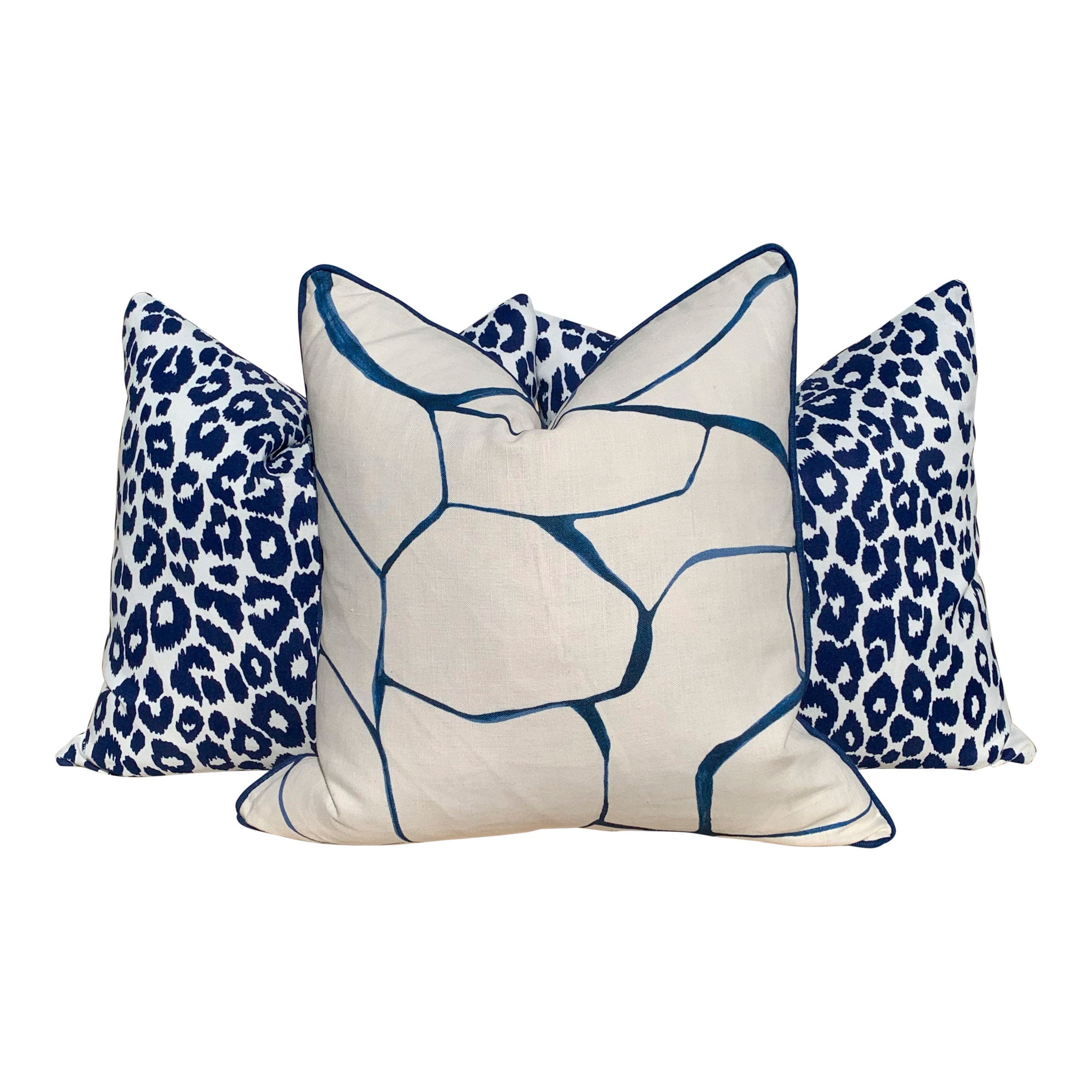 Schumacher Filigree Pillow, Blue, Natural. Lumbar Pillow Cover. Blue and White Cushion, decorative pillow, Linen Bedding Decor