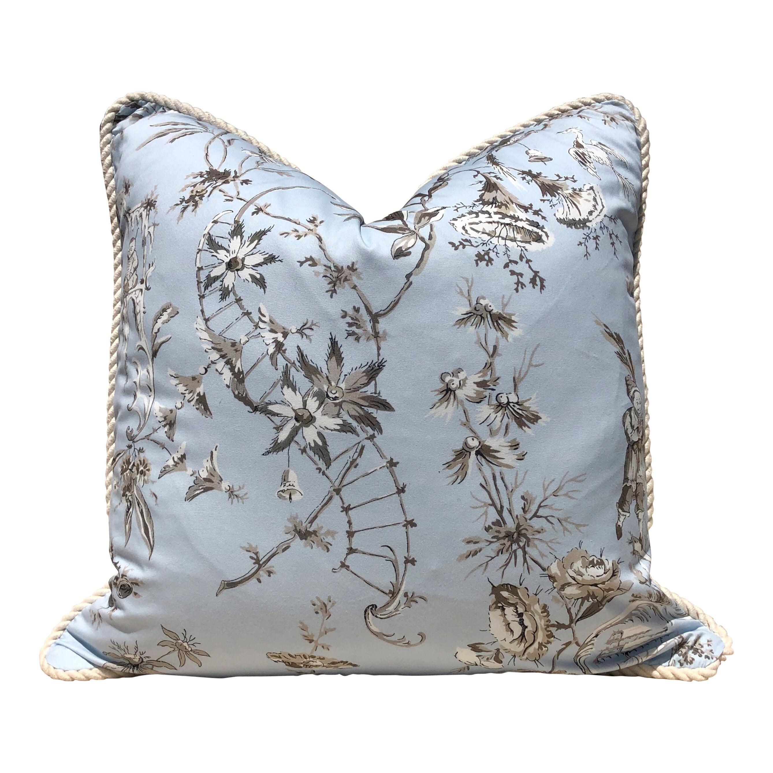 Nanjing Chinoiserie Pillow Sky Blue. Lumbar Light Blue Pillow Case, Powder Blue Cushion, Pagoda Pillow Cove,  Euro Sham Slipcover