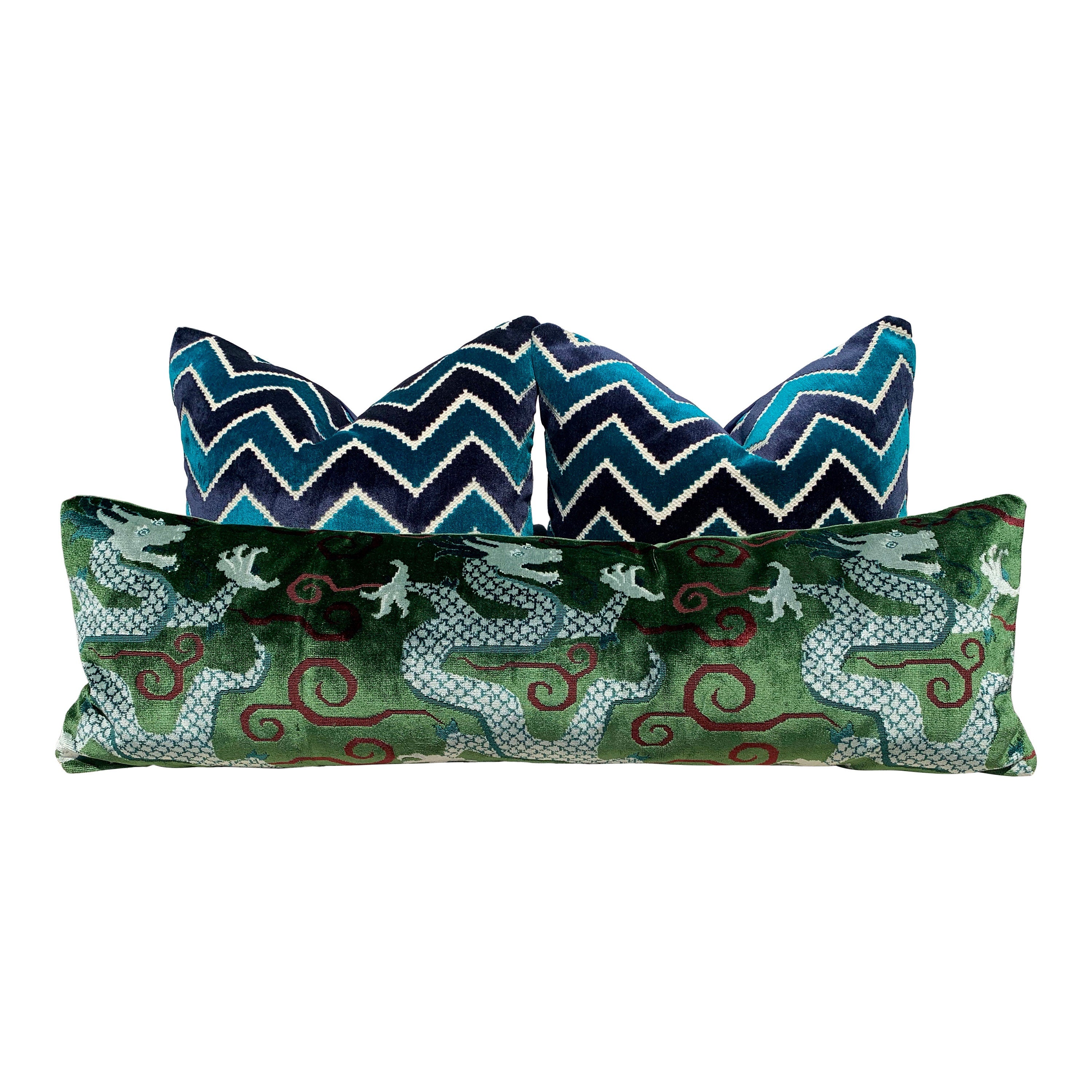 Schumacher Bixi Velvet Lumbar Pillow in Emerald Green. Dragon Velvet Pillow designer pillow cover high end cushion cover chinoiserie pillow