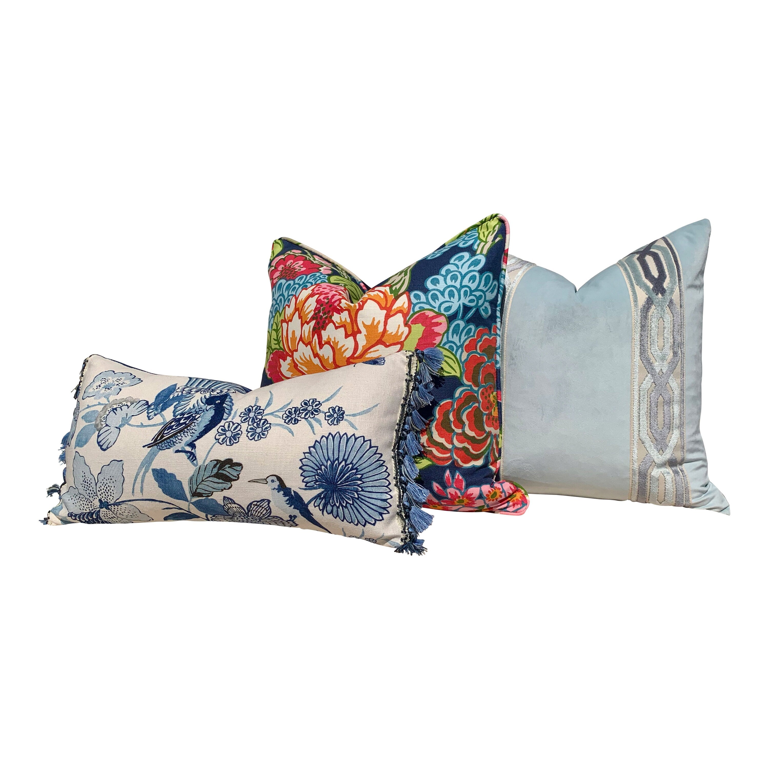 Thibaut Honshu Pillow in Navy Blue. Chinoiserie Floral Pillow. Lumbar Pillow. Designer pillow, accent pillow cover, high end cushion