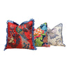Schumacher Peacock Pillow in red Embelished with French Blue Brush Trim. Decorative Pillow. Bird Throw Pillow.