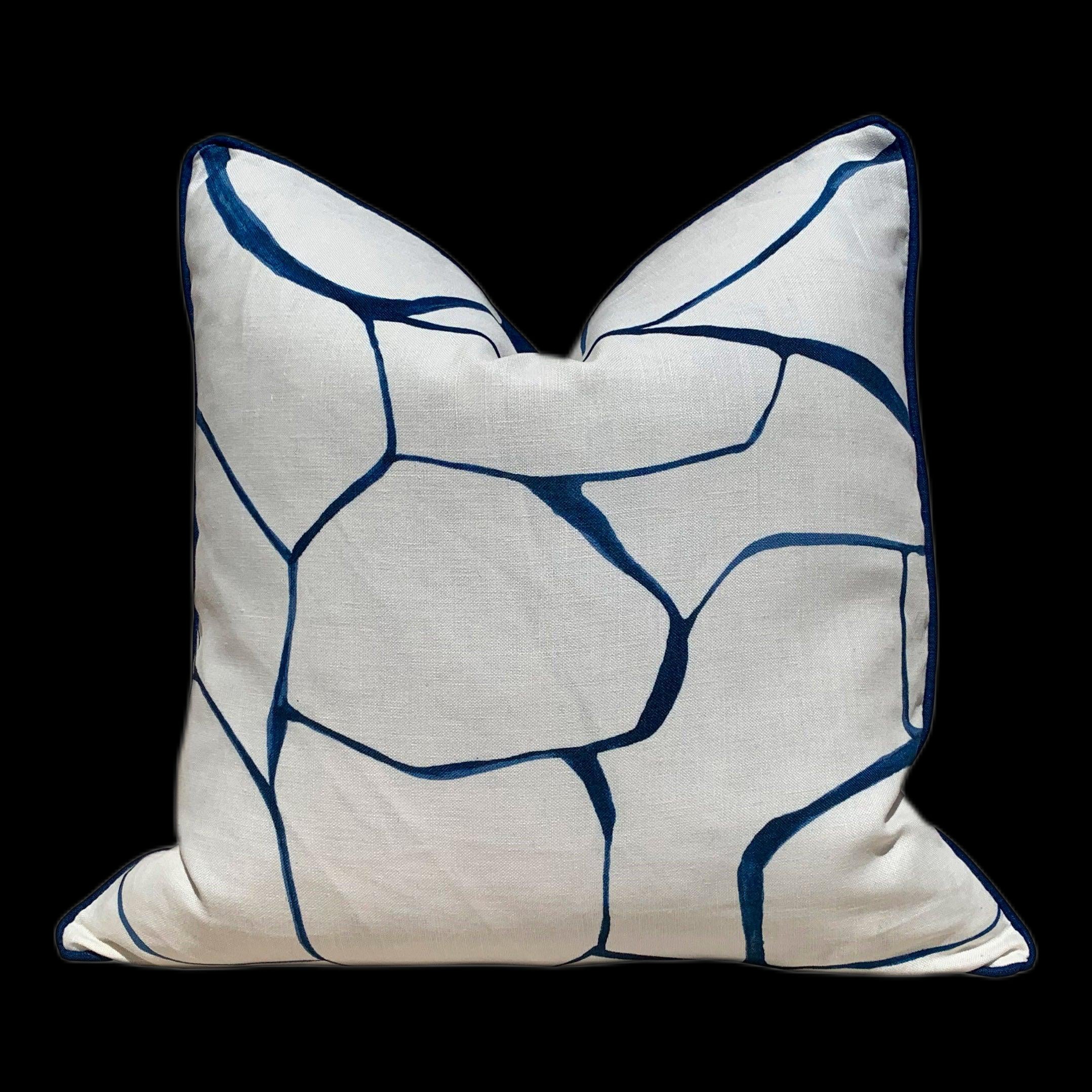 Schumacher Filigree Pillow, Blue, Natural. Lumbar Pillow Cover. Blue and White Cushion, decorative pillow, Linen Bedding Decor
