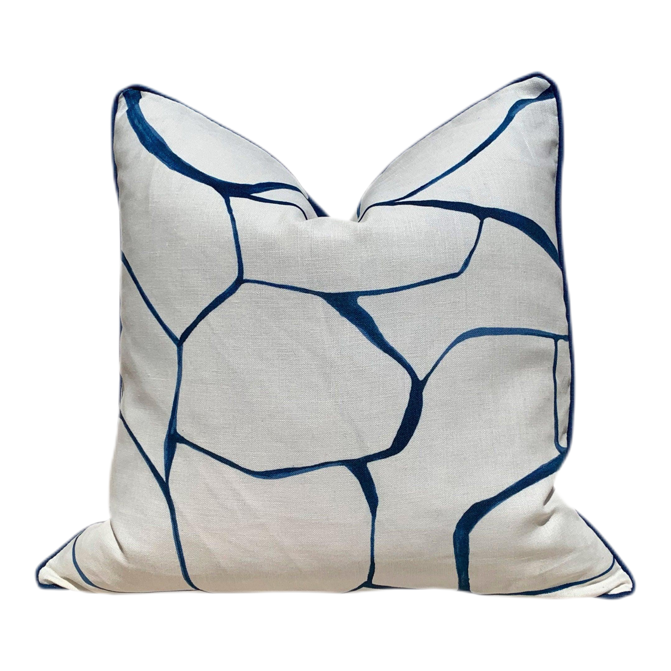 Schumacher Filigree Linen Pillow in Blue.