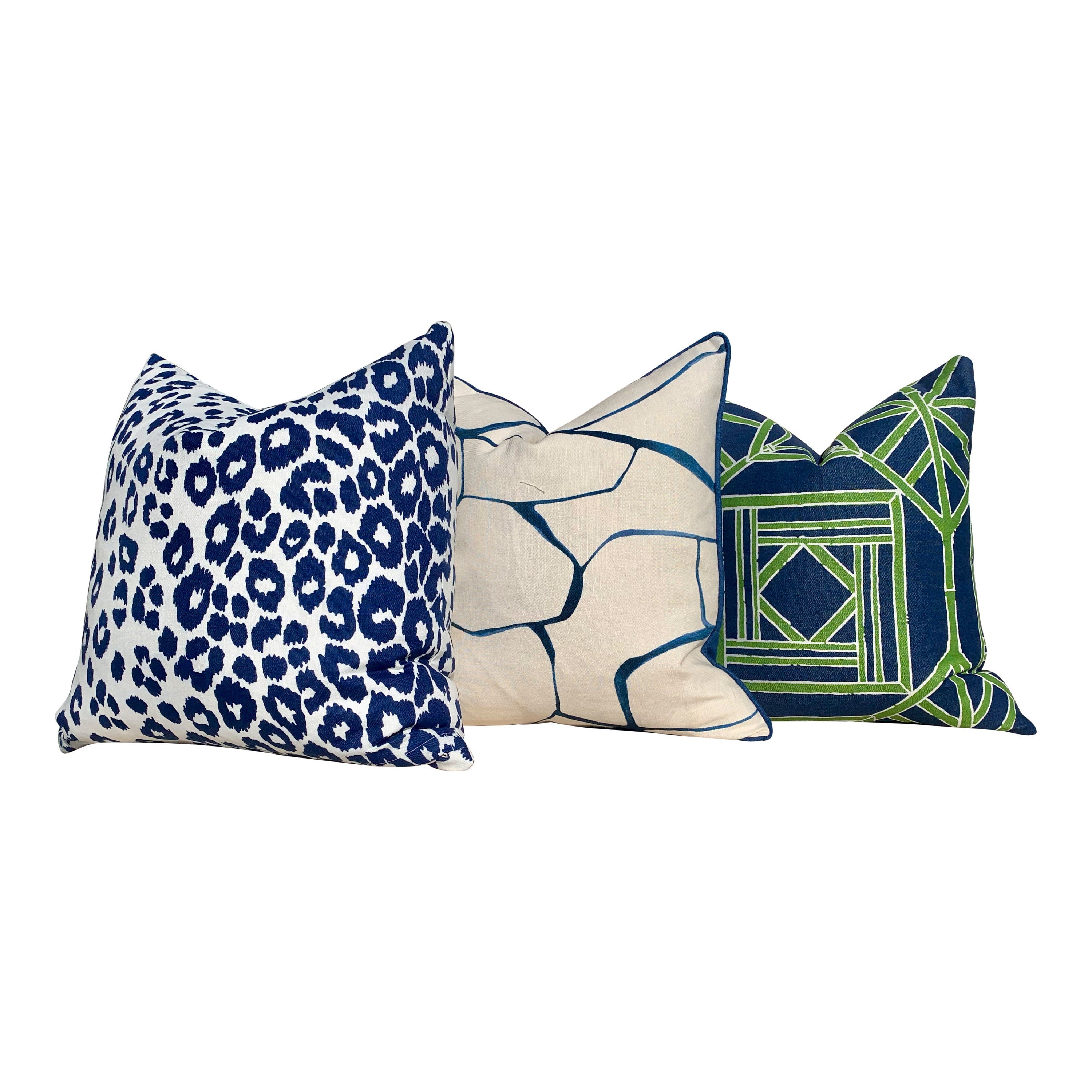 Schumacher Filigree Pillow, Blue, Natural. Lumbar Pillow Cover. Blue and White Cushion, decorative pillow, Linen Bedding Decor