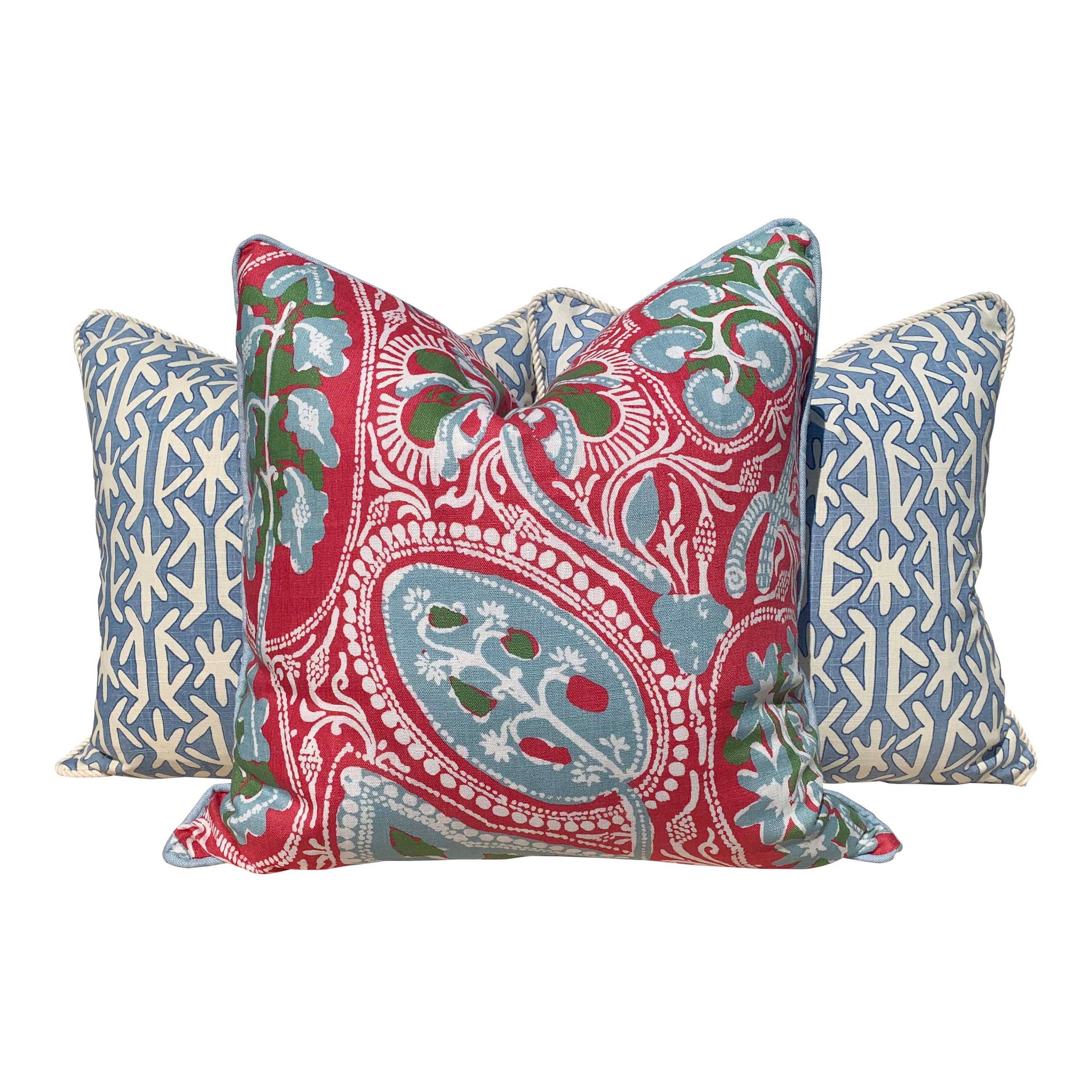 Thibaut Quadrille Pillow, Light Blue Embellished, Cotton Rope Trim.Designer pillows, accent cushion cover, decorative green pillow