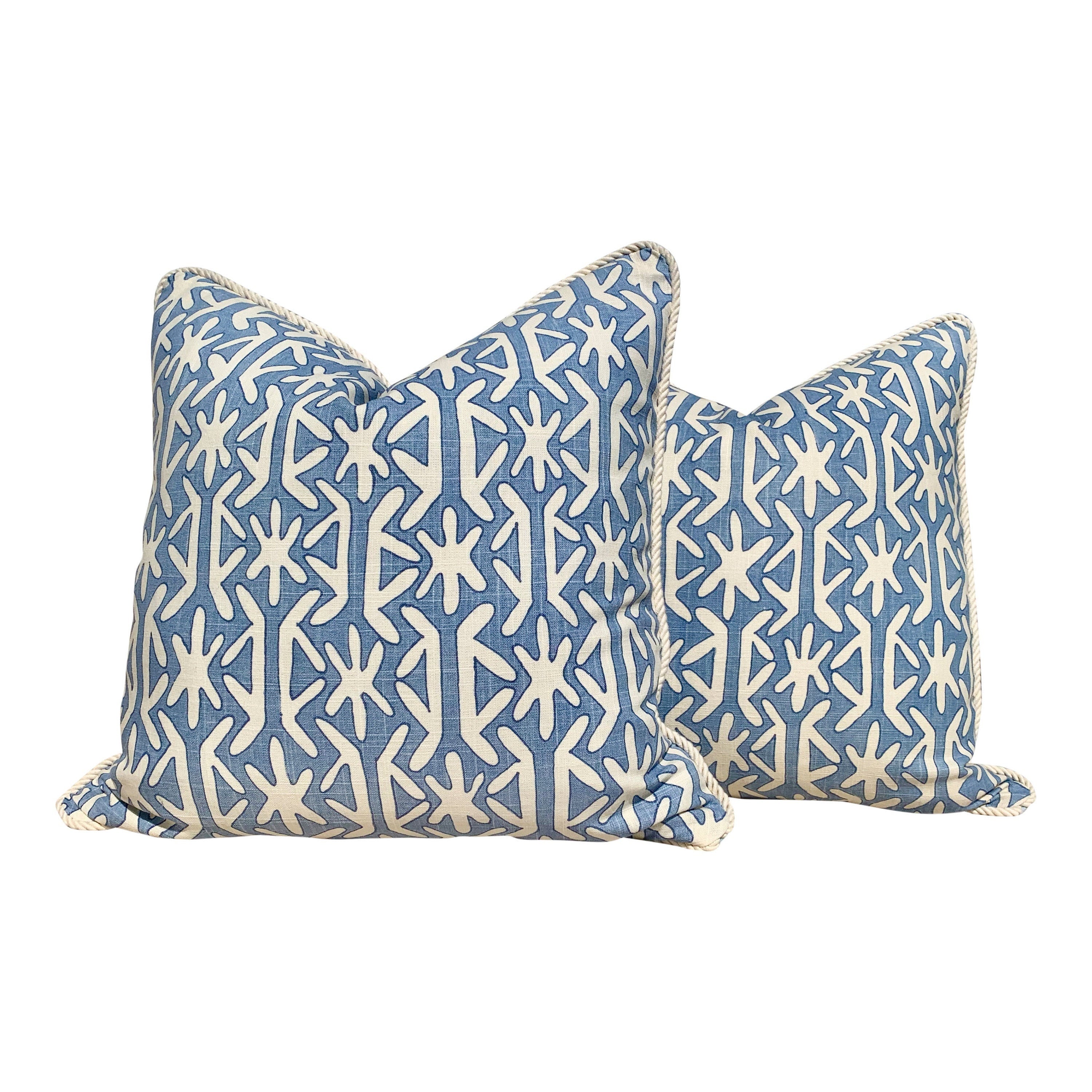 Thibaut Quadrille Pillow, Light Blue Embellished, Cotton Rope Trim.Designer pillows, accent cushion cover, decorative green pillow