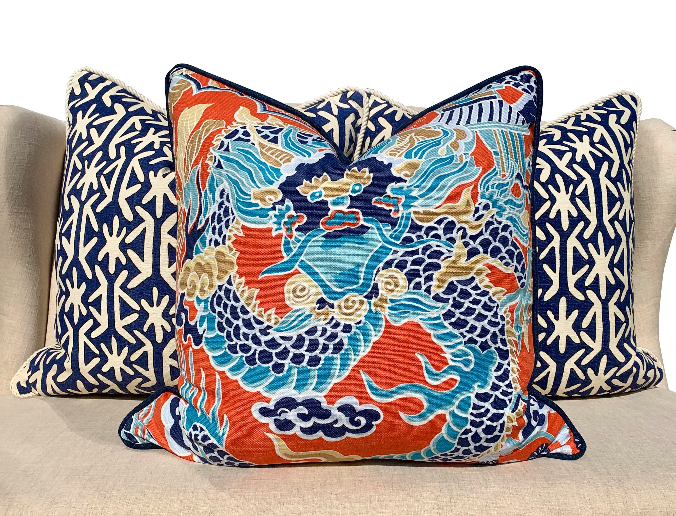 Thibaut Imperial Dragon Orange Pillow.  Chinoiserie Pillow // Long Lumbar Pillow // Pillow Cover 20x20
