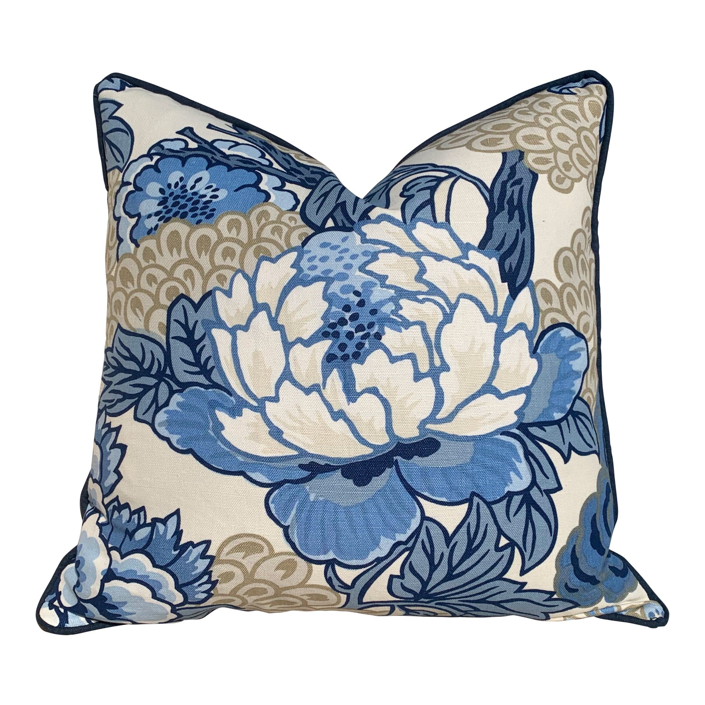 Thibaut Honshu Pillow Blue, White, Beige. Chinoiserie  Pillow. Lumbar Pillow.Designer pillows, accent cushion cover, decorative green pillow