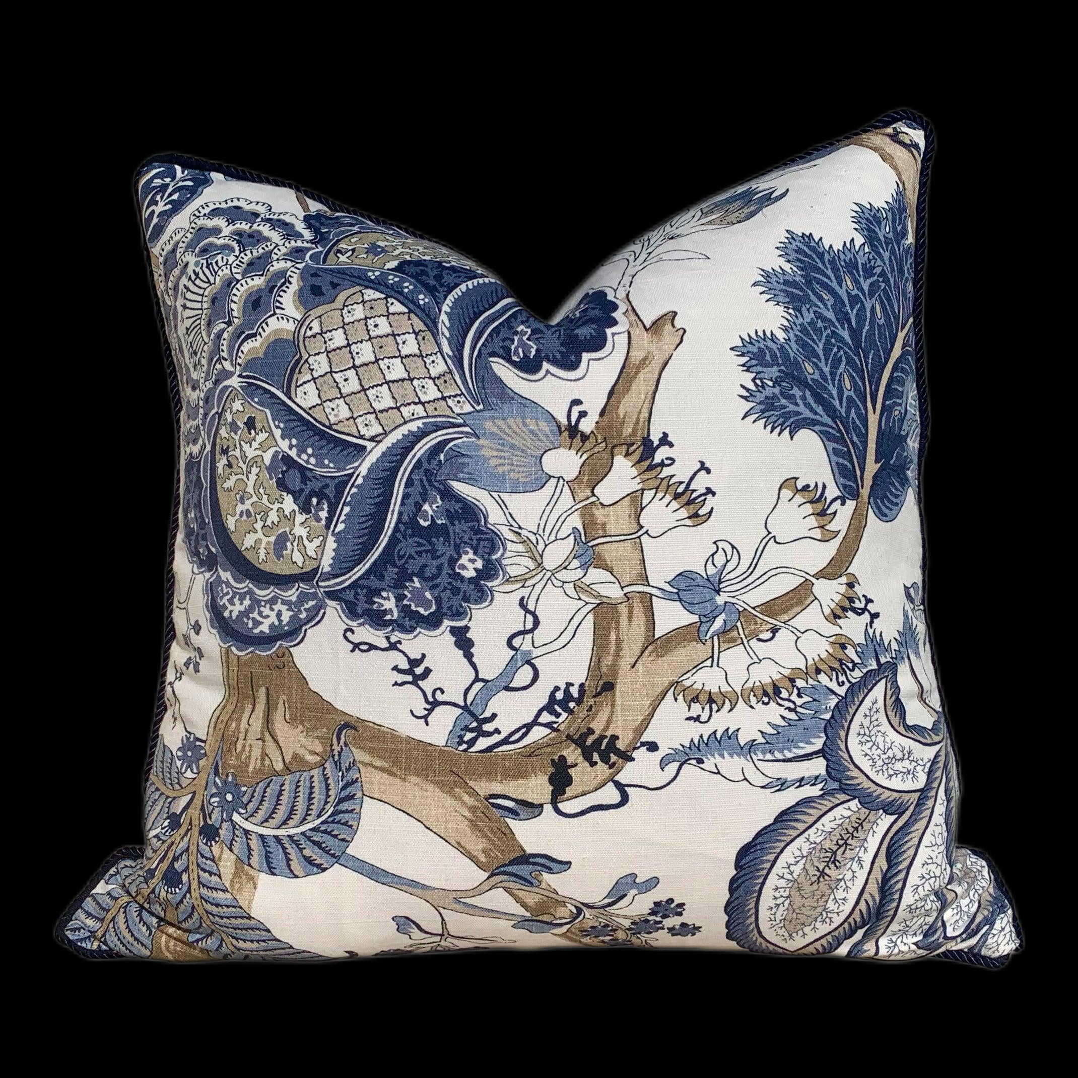 Thibaut Kalamkari Navy Pillow. Blue Lumbar Pillow // Pillow Cover 20x20 18x18 24X24 //  Floral Euro Sham