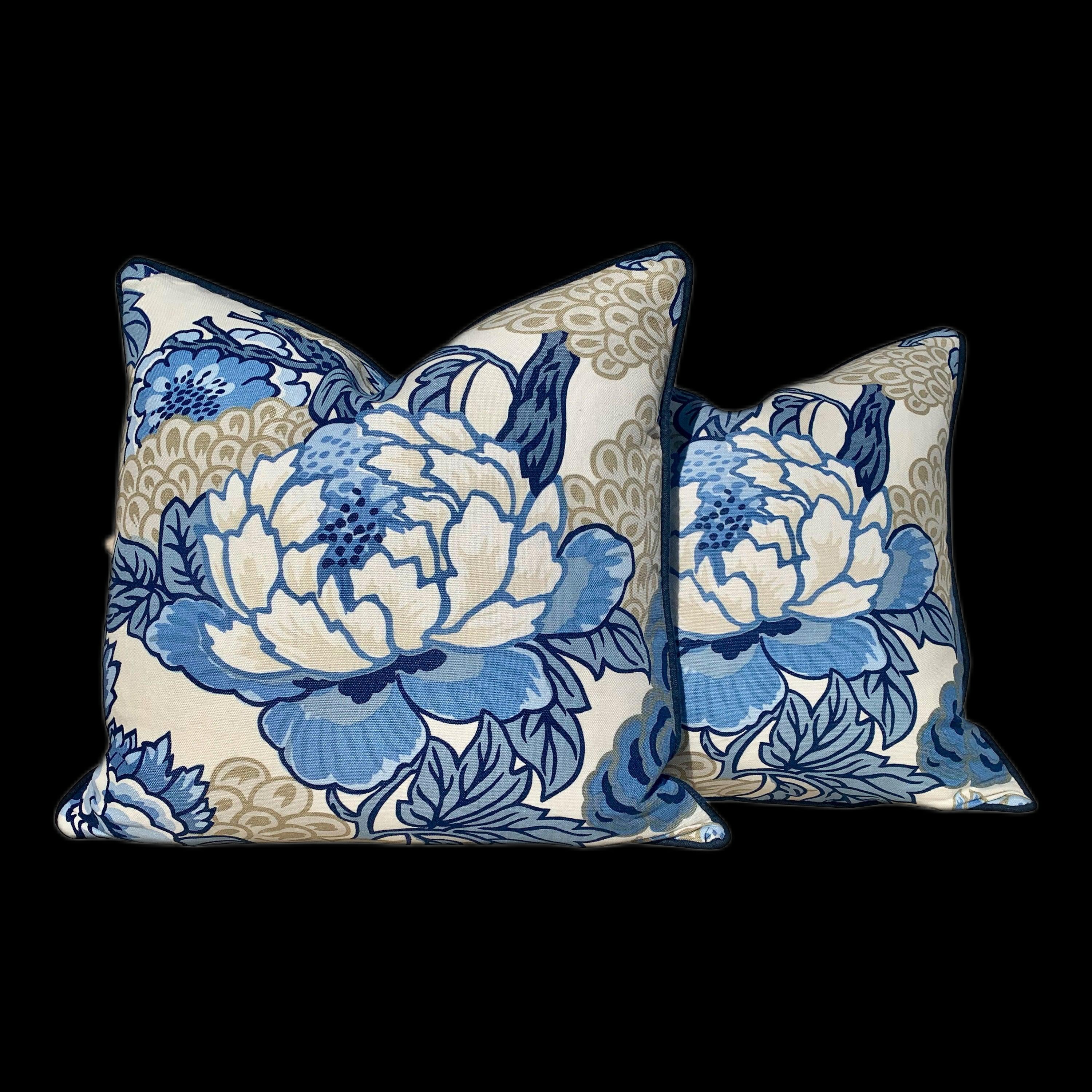 Thibaut Honshu Pillow Blue, White, Beige. Chinoiserie  Pillow. Lumbar Pillow.Designer pillows, accent cushion cover, decorative green pillow