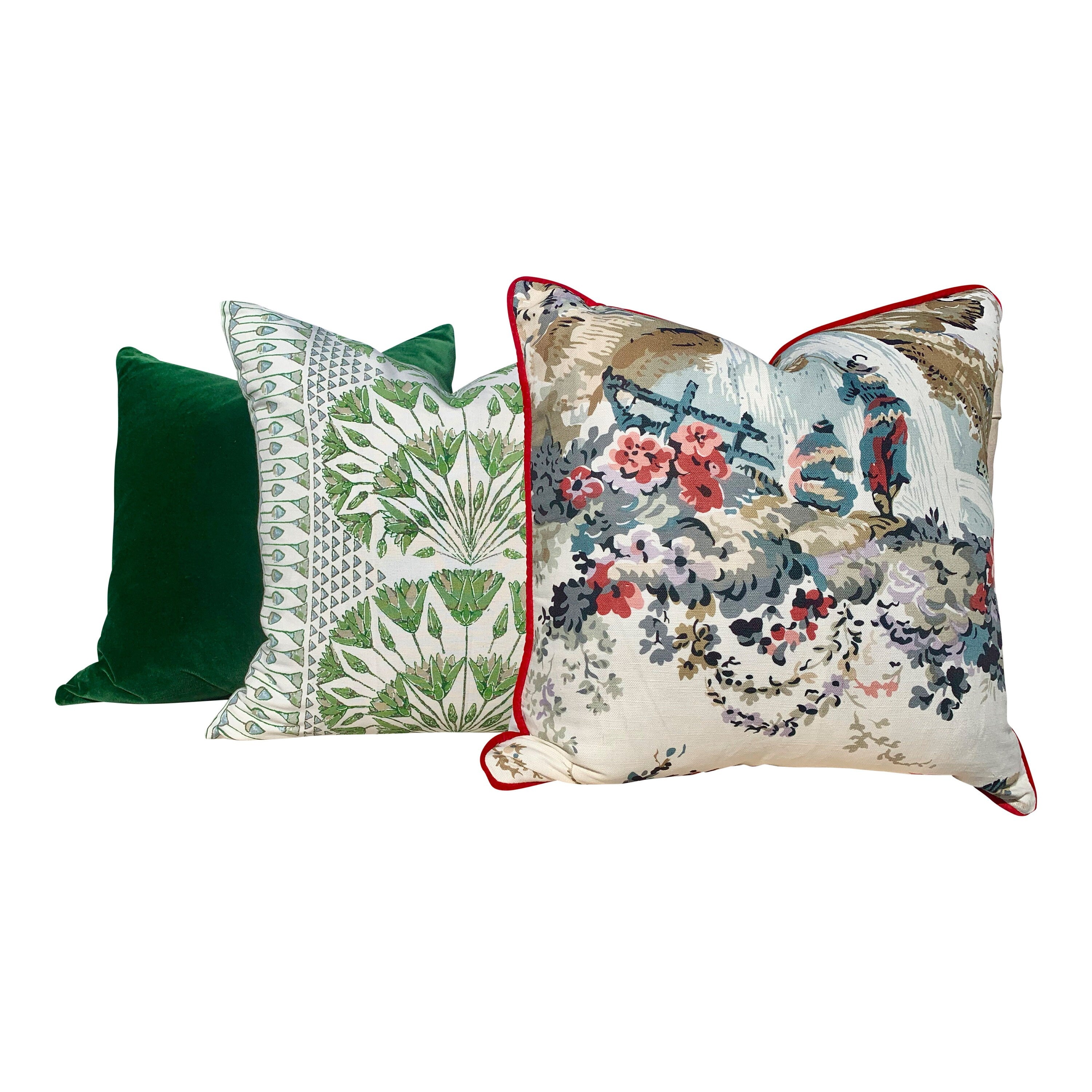Moorea Linen Pillow in Cream, Red. Floral LInen Pillow. Chinoiserie Pillow, lumbar Floral Pillow Cover, Euro Sham Pillow, Decorative Pillow