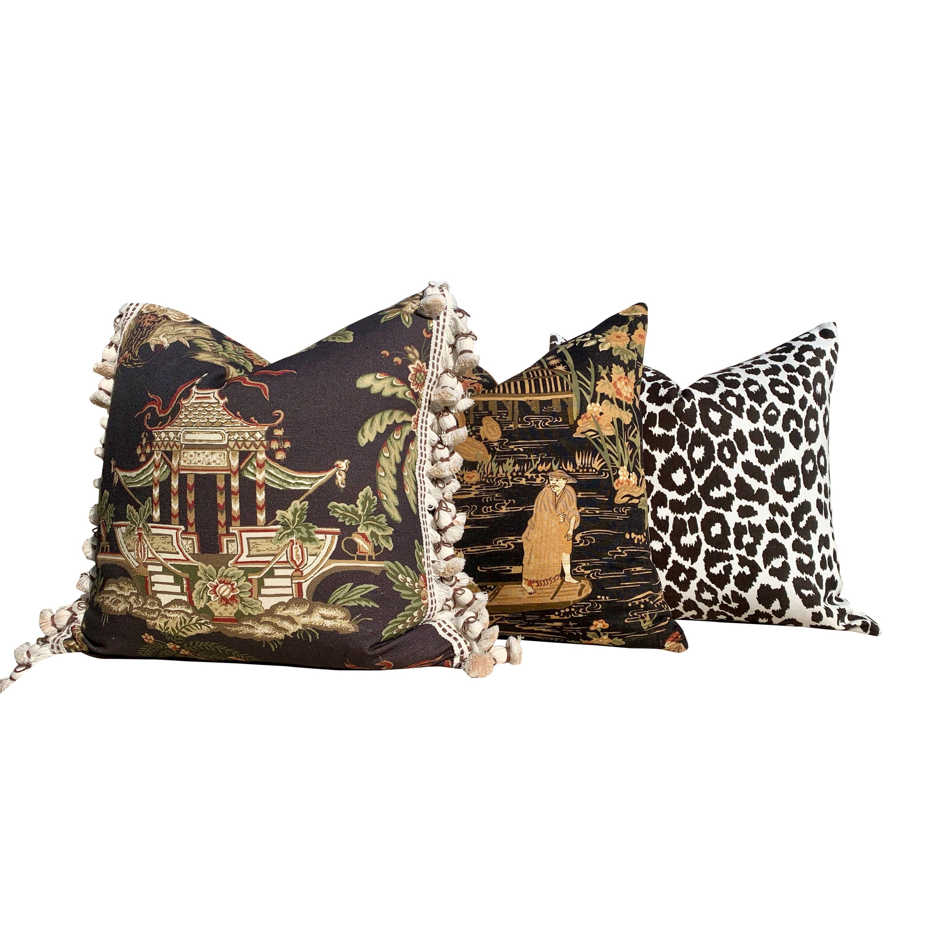 Schumacher Iconic Leopard Pillow in Charcoal. Indoor/Outdoor Pillow.