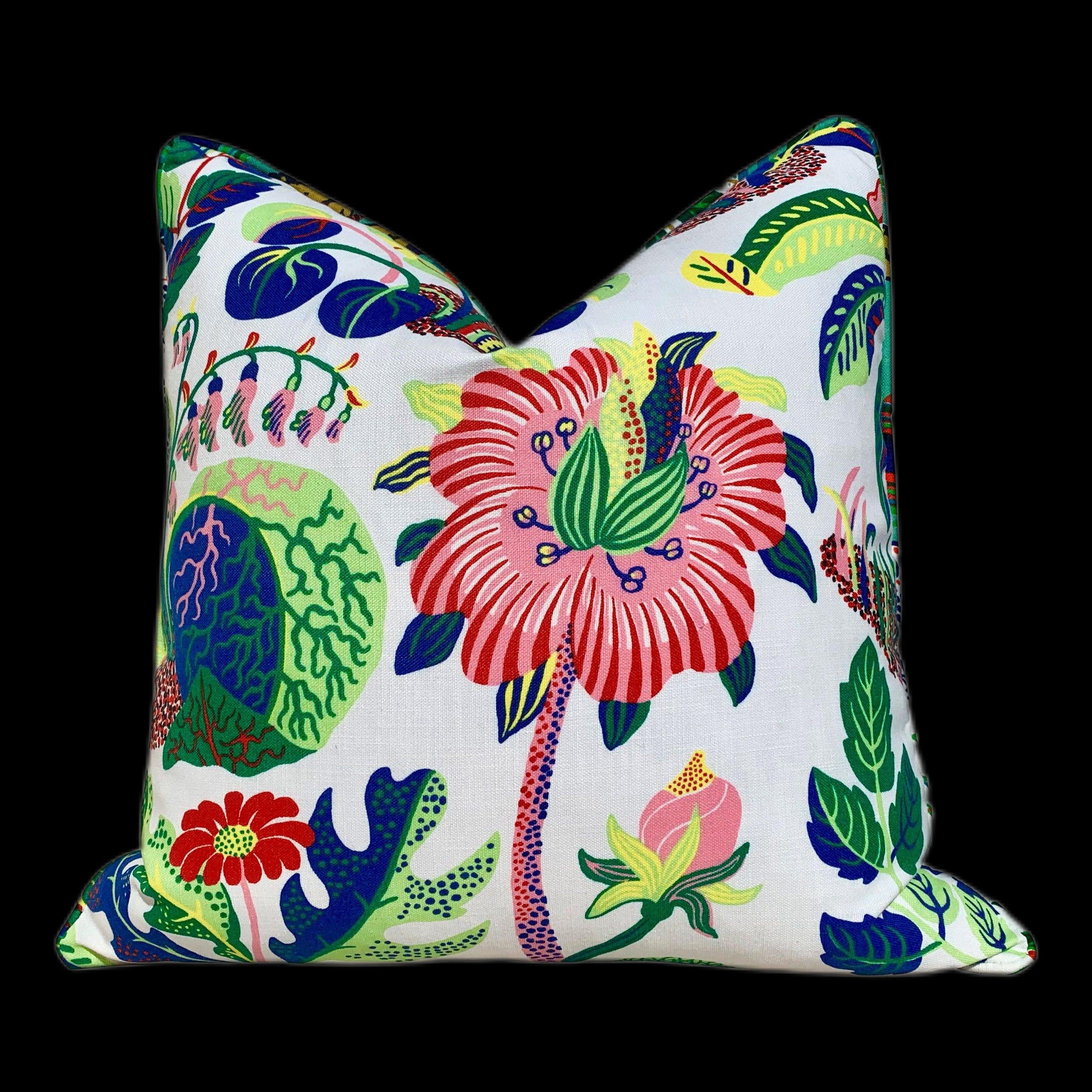 Outdoor Exotic Butterfly Pillow Pink Blue Green, Schumacher Floral Pillow Pink, Lumbar Butterfly Pillow, Multicolor Toss Throw, Josef Frank